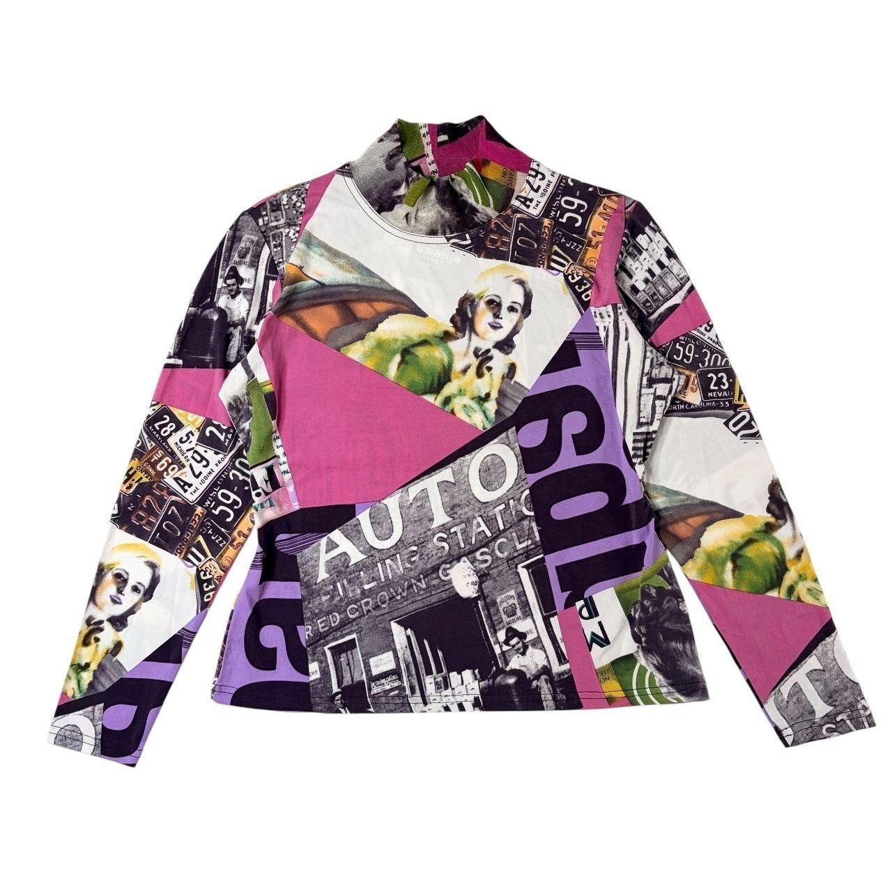 Spadisoa graphic opaque mesh mock neck long sleeve