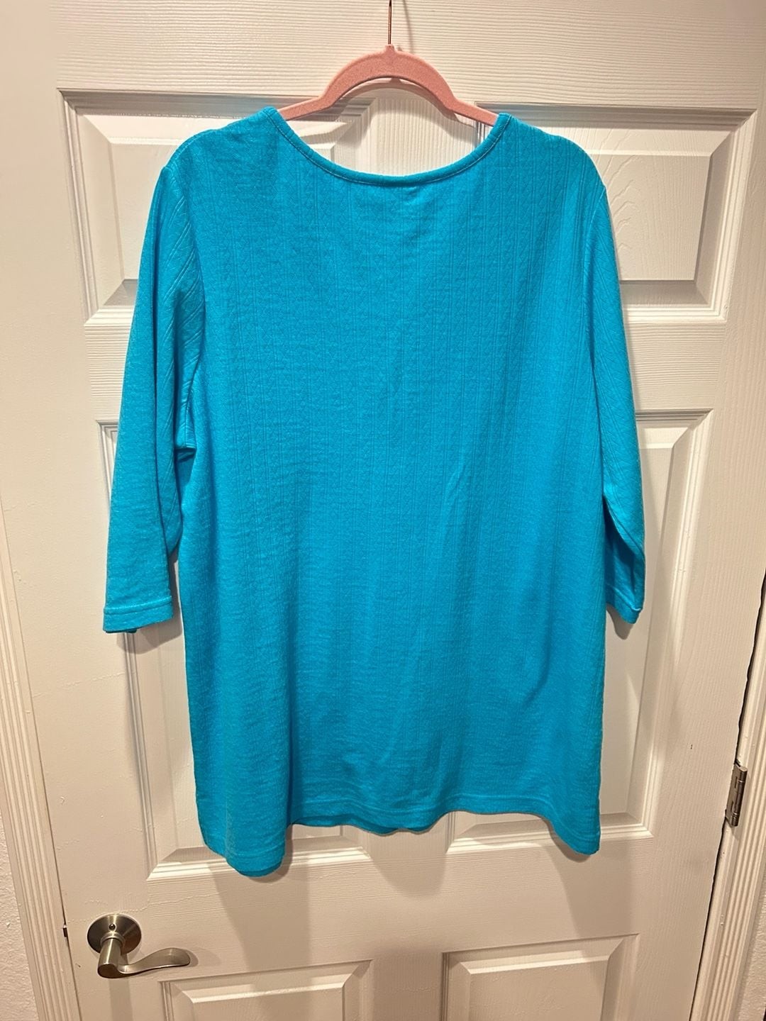 Blair Women’s Textured Henley Tunic Top with Floral Embroidery, Blue, Size XL