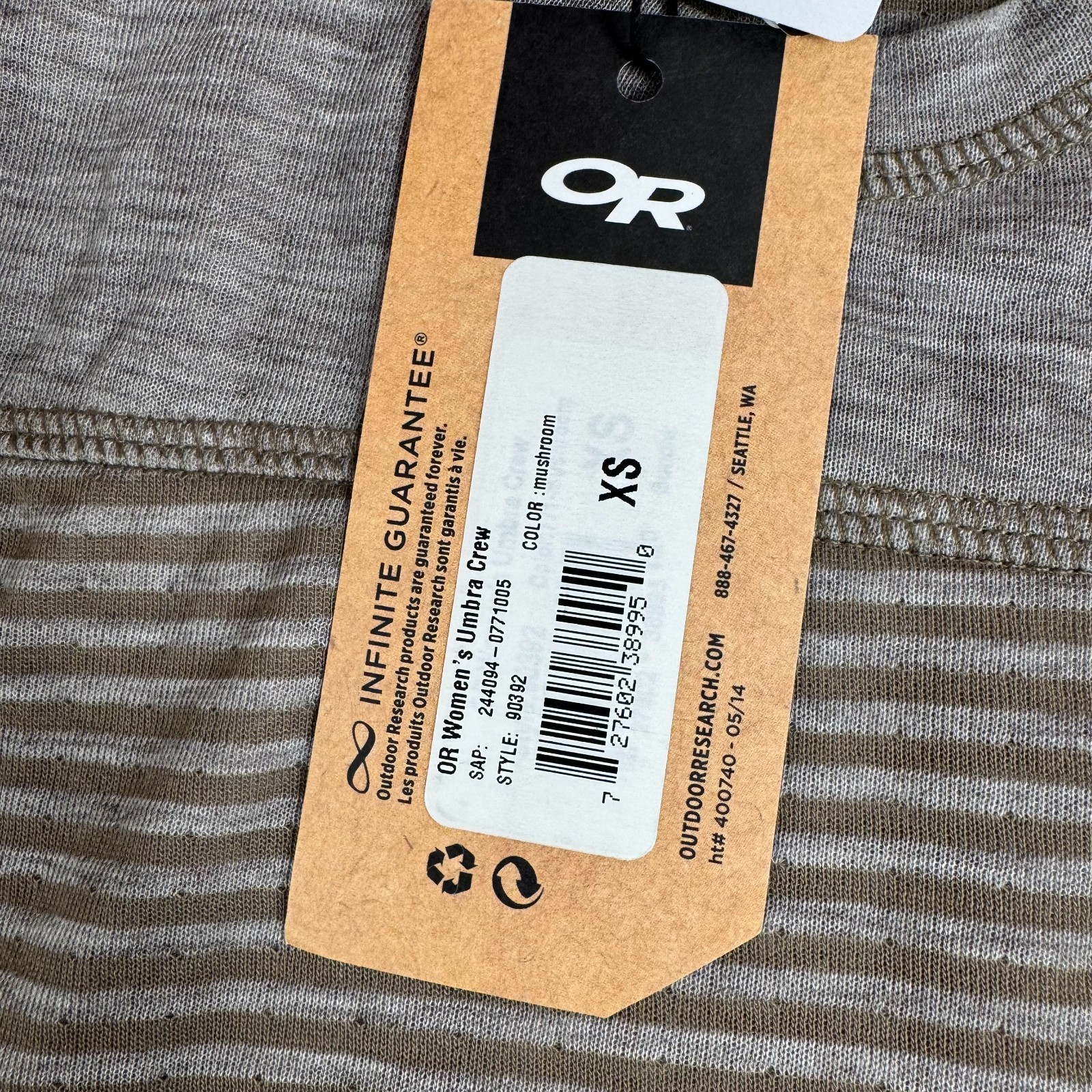 Outdoor Research Umbra Crew Long Sleeve Shirt Brown Striped Tencel Womens XS