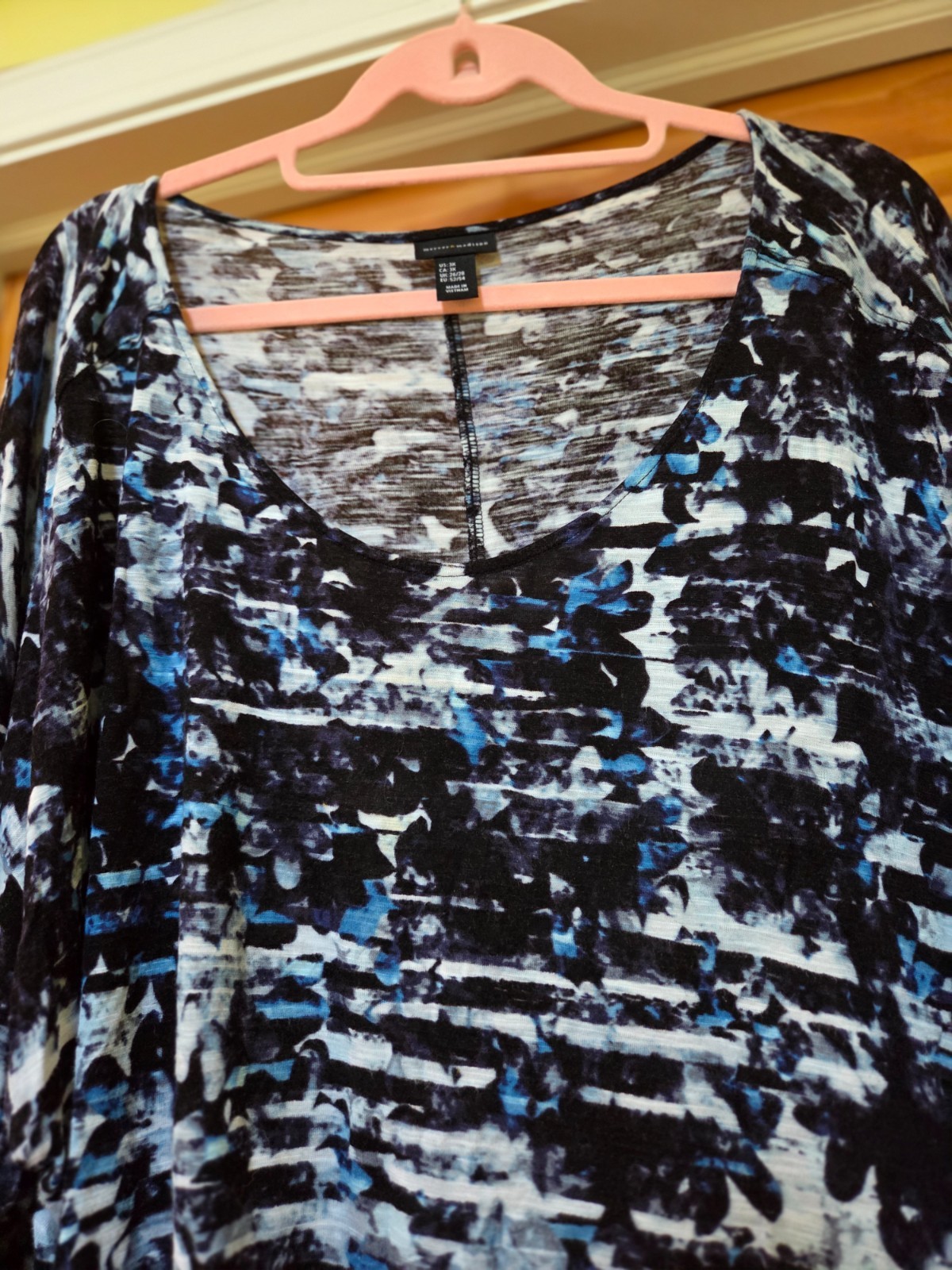 Plus Sized Multi-Colored 3/4 sleeve Top Blue/Black/White