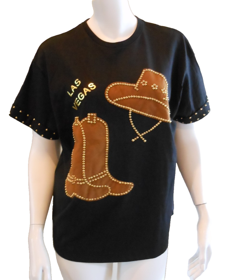 Single Stitch T Shirt Size M/L Vegas Cowboy Theme Hand Detail OOAK VTG