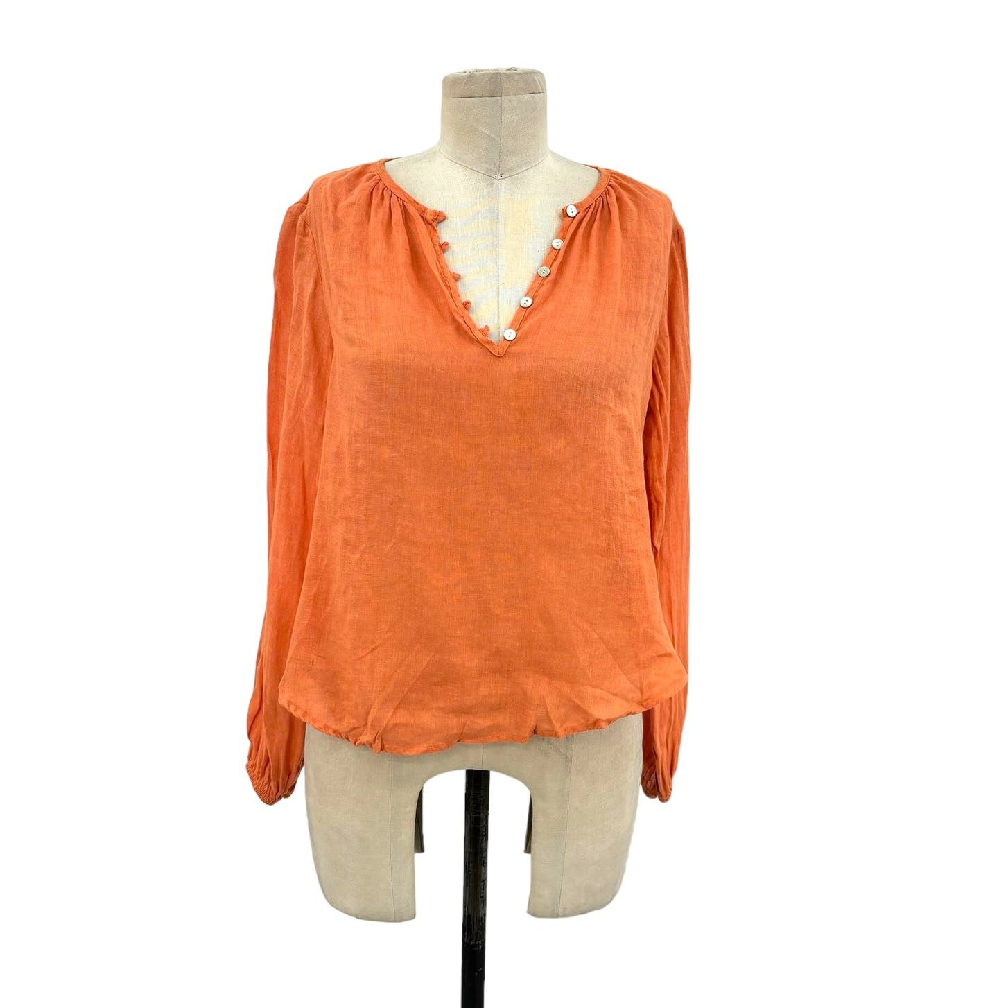 NWT Bella Dahl Long Sleeve Button Loop Pullover Top Orange Size Small
