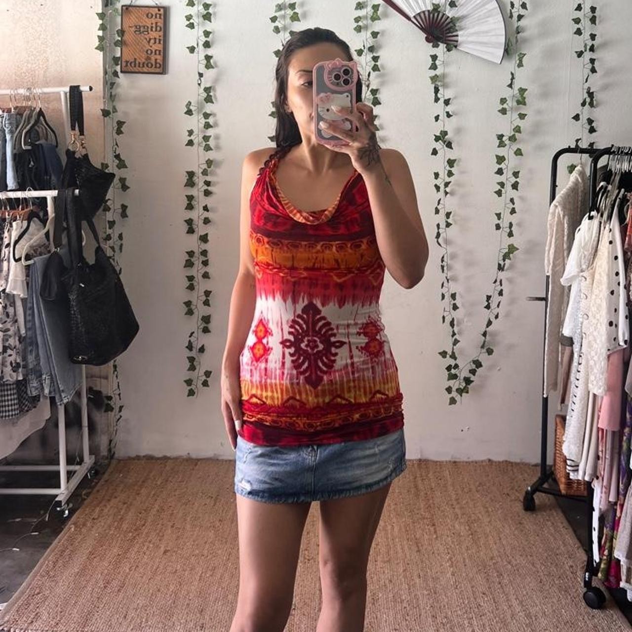 Vintage Y2K Rue 21 red and orange printed tank top size S