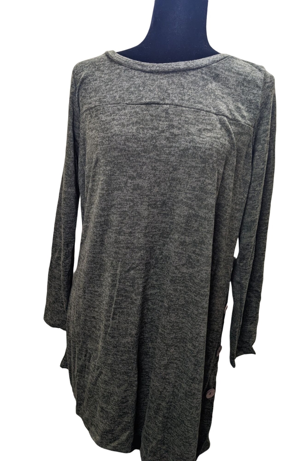 Beeunique-Asymmetrical Hacci Tunic with Buttons Heather Green Women’s Size Large