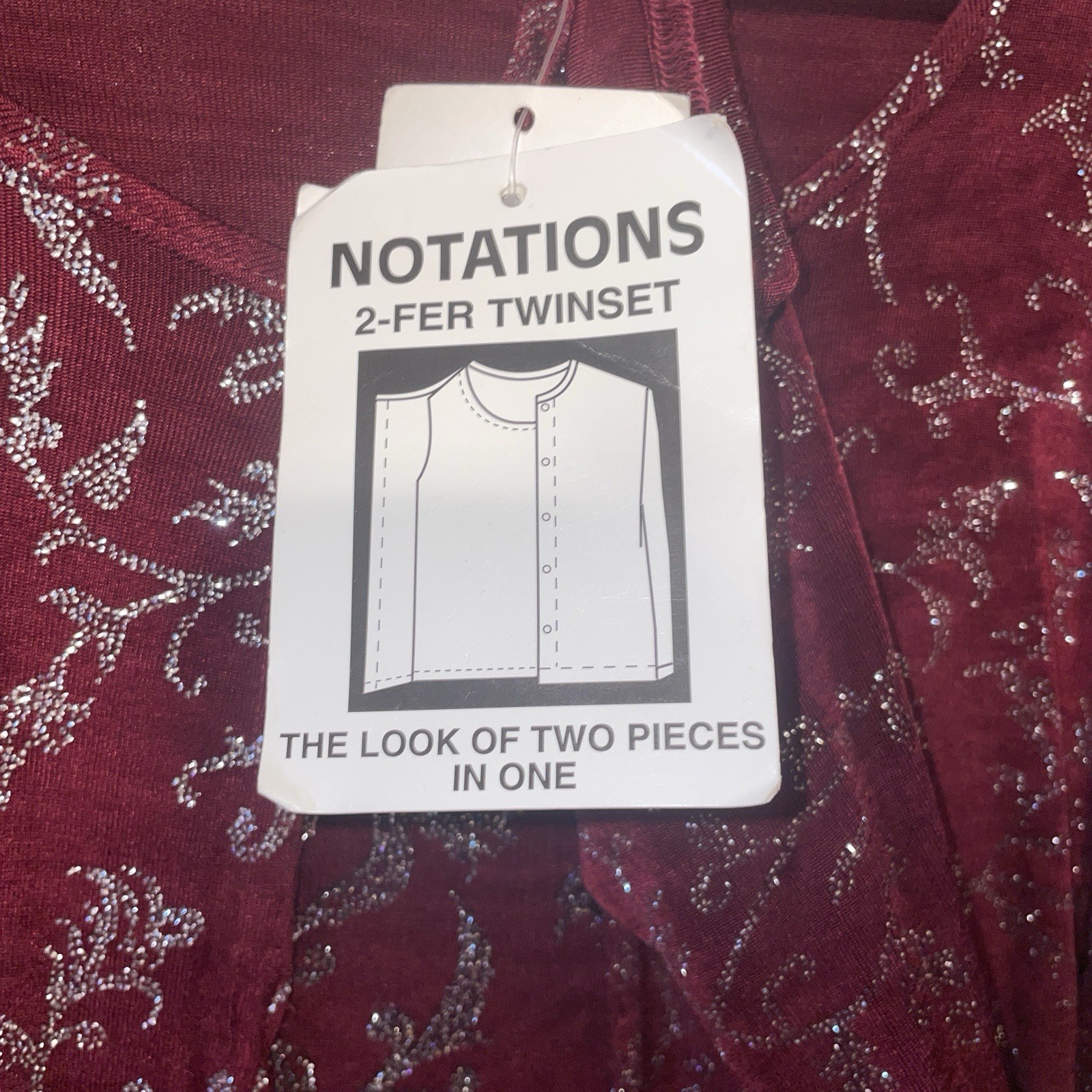 Fundraiser Notations Women Sz M Maroon/Gold Metallic 2-Fer Twinset Top