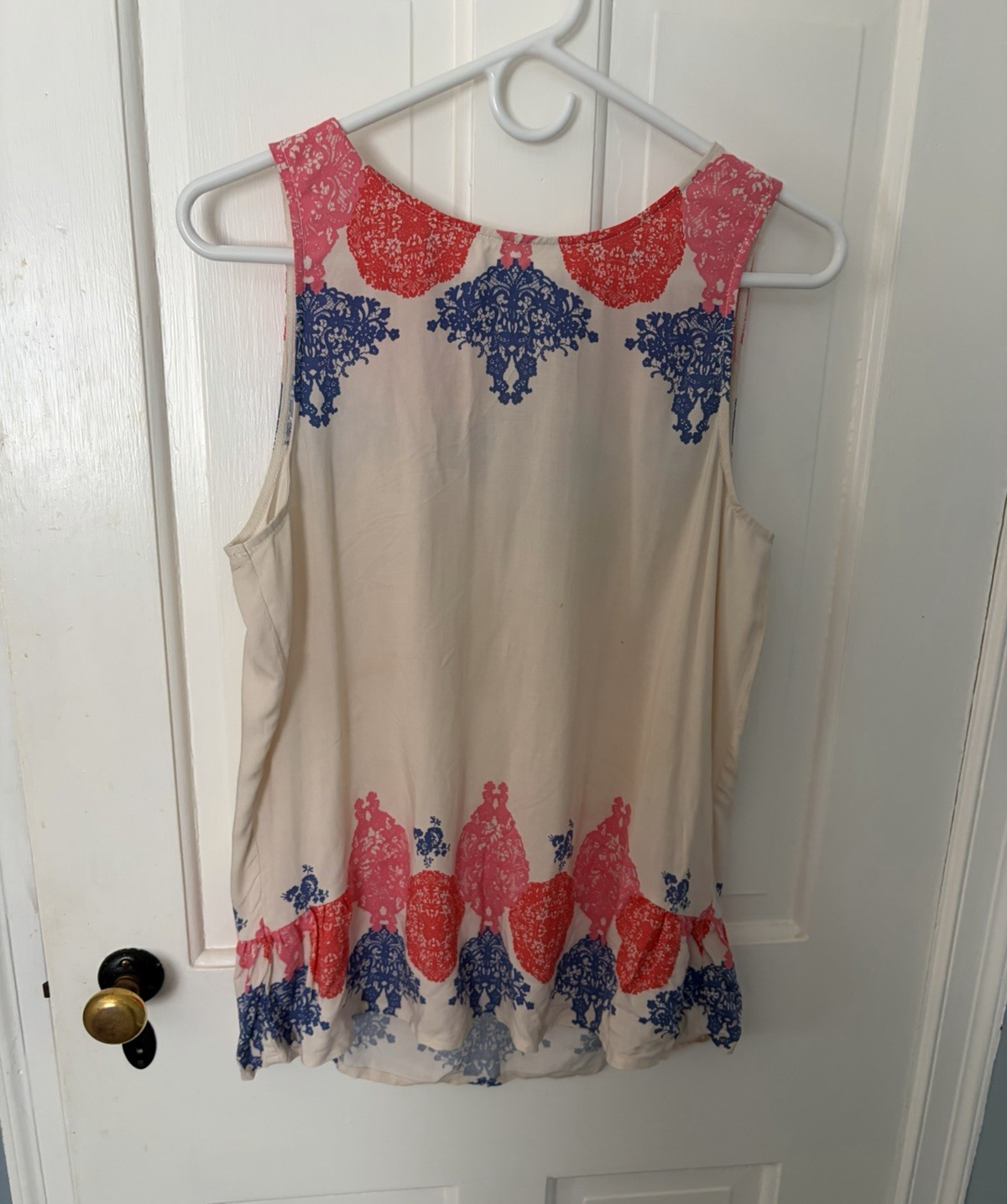 VERO MODA Womens M White/Red/Blue Floral Round Neck Sleeveless Button Back Top