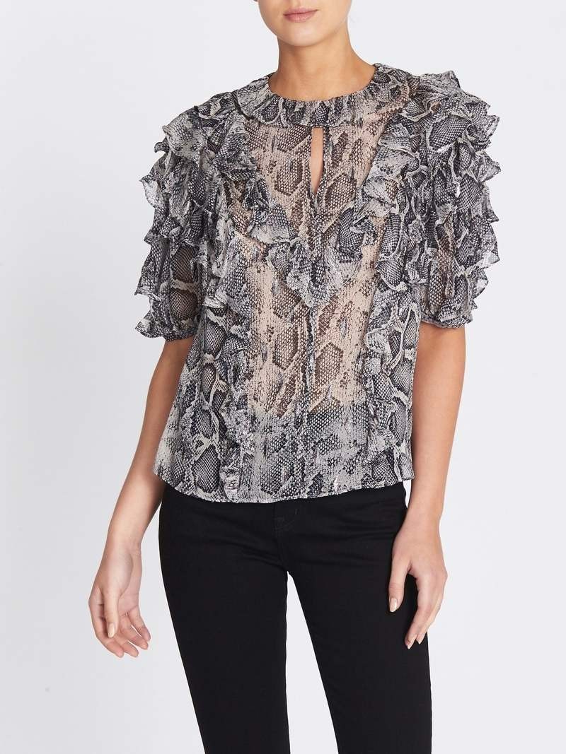 Sheer silk snake print short-sleeved blouse by Rebecca Taylor – Size 2