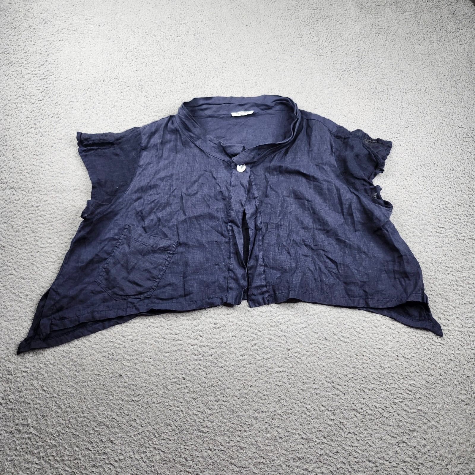 Banana Blue Australia Oversize Crop Top Womens XL Blue 100% Linen Short Sleeve