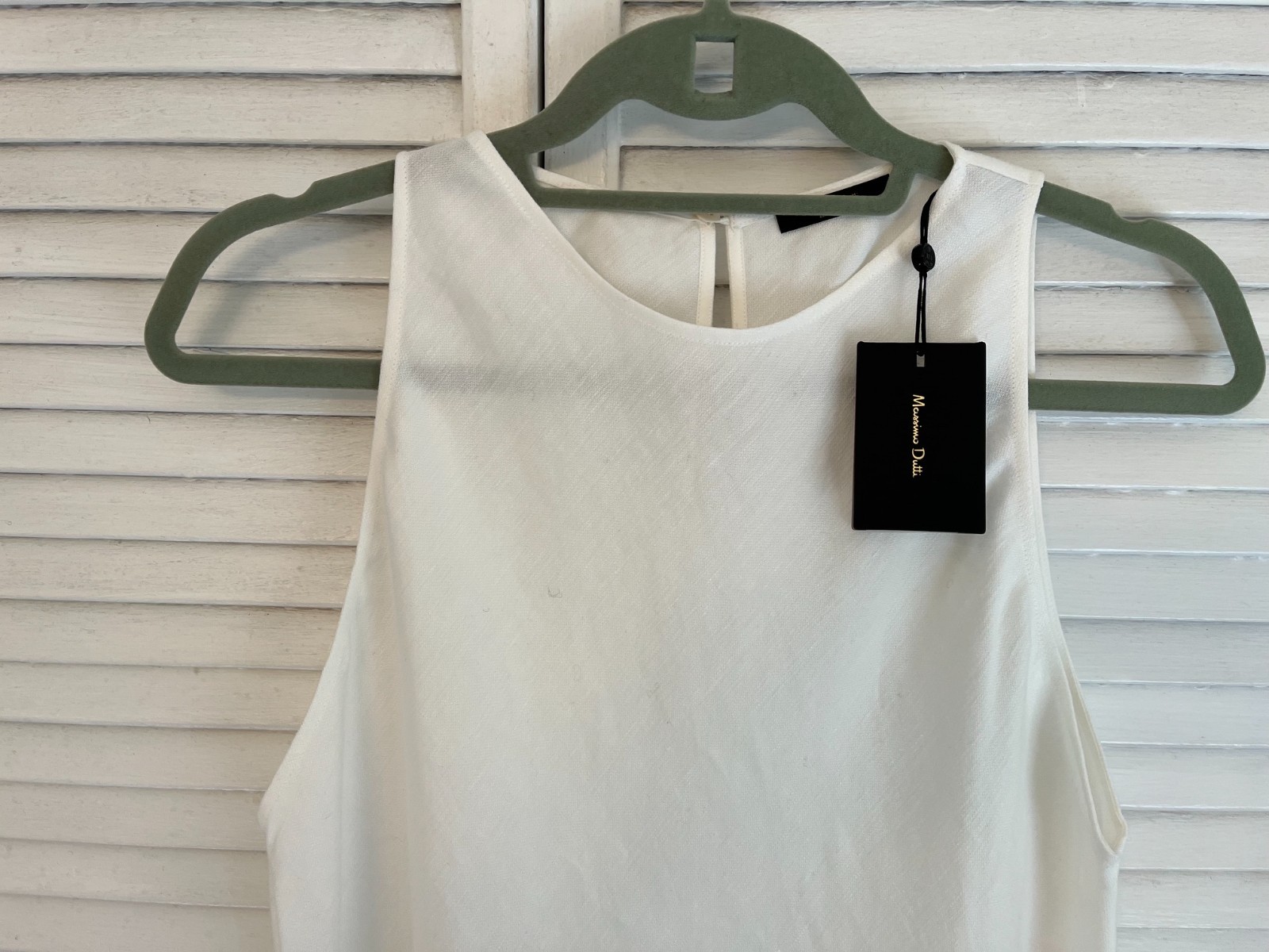 NWT MASSIMO DUTTI White Sleeveless Linen Blend Assymetric Key Hole Tank Top sz.M