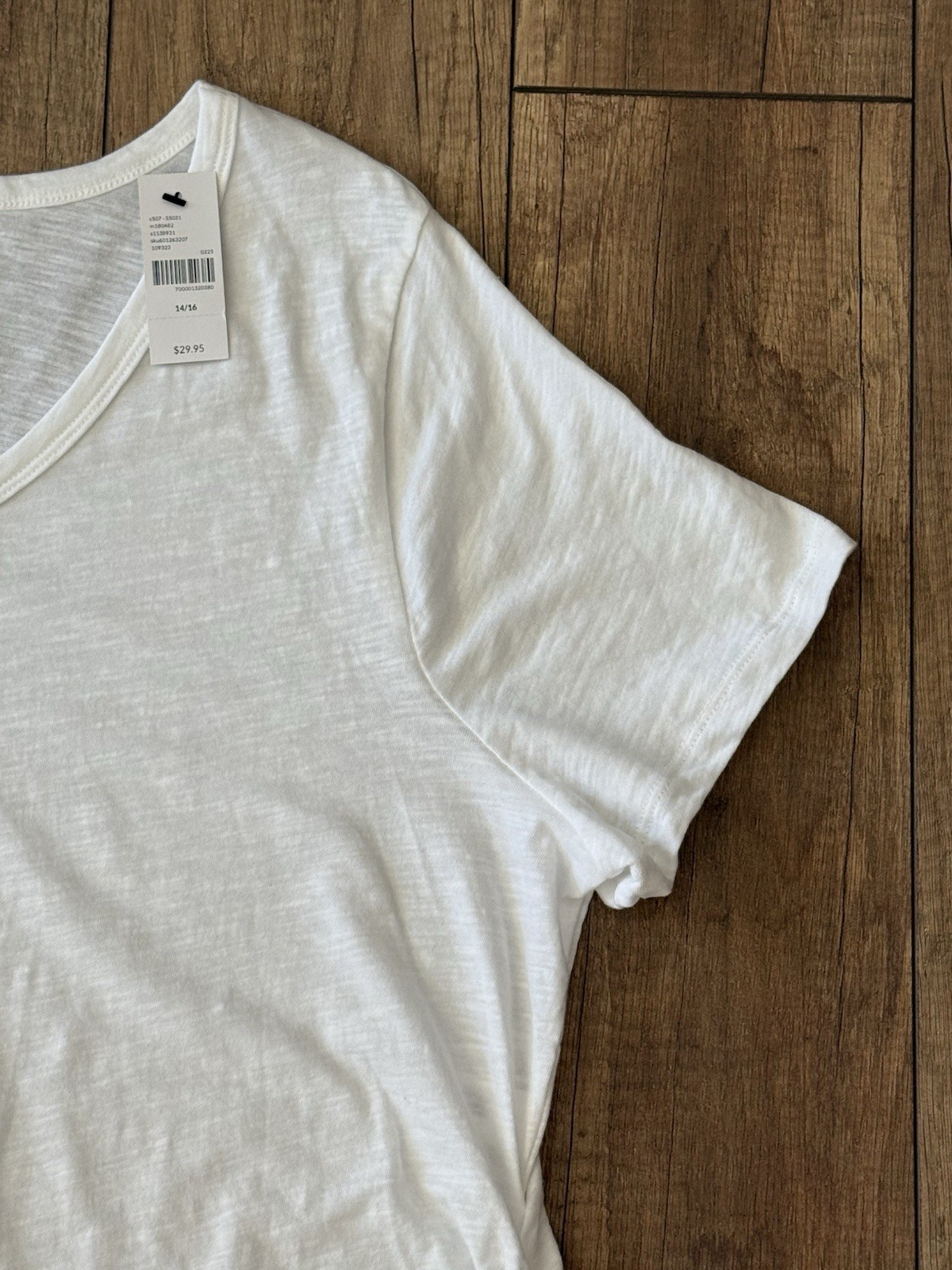 NWT Lane Bryant White V-Neck Tee Size 14/16 Side Ruched 100% Cotton Short Sleeve