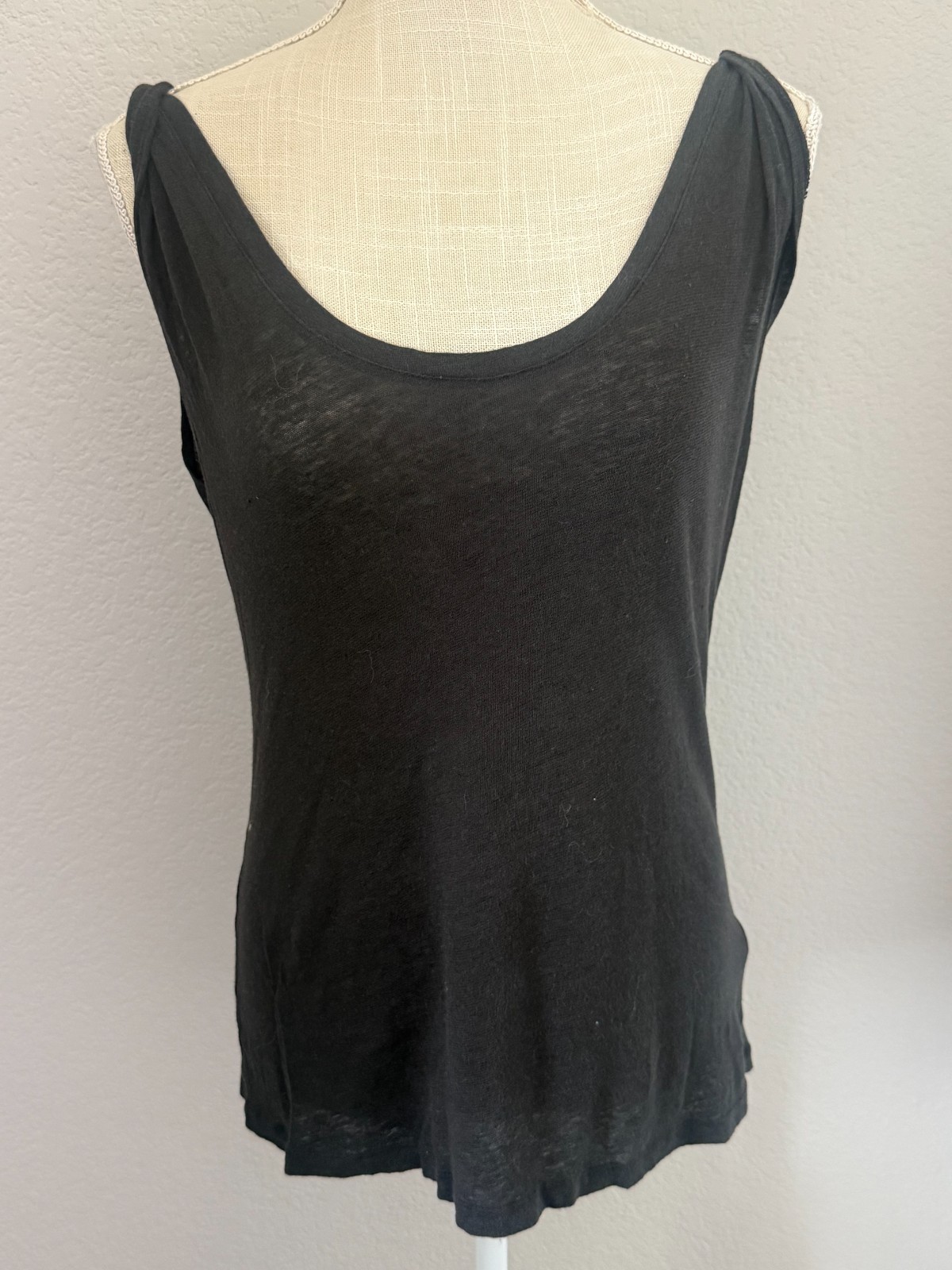 Joe’s Jeans Black Linen Blend Sleeveless Tank Top Twisted Shoulder Women’s M