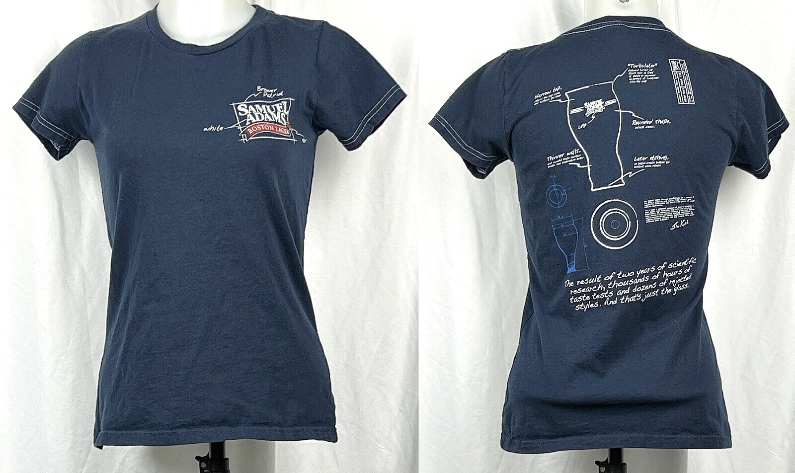 Samuel Adams Boston Lager Blue Glass Patent Graphic T-Shirt Women’s Slim Fit M