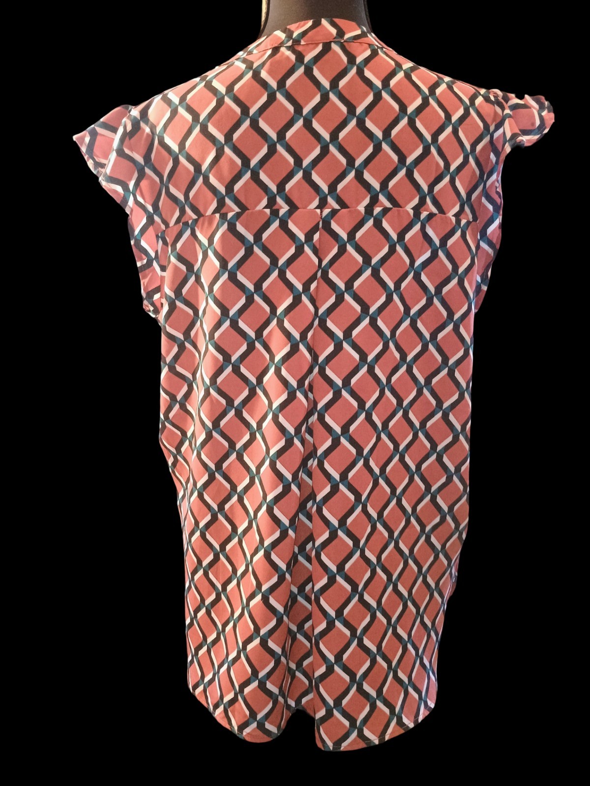 Women’s Large Lip Slide Blouse Cap Sleeves Geometric Orange Black Turquoise…