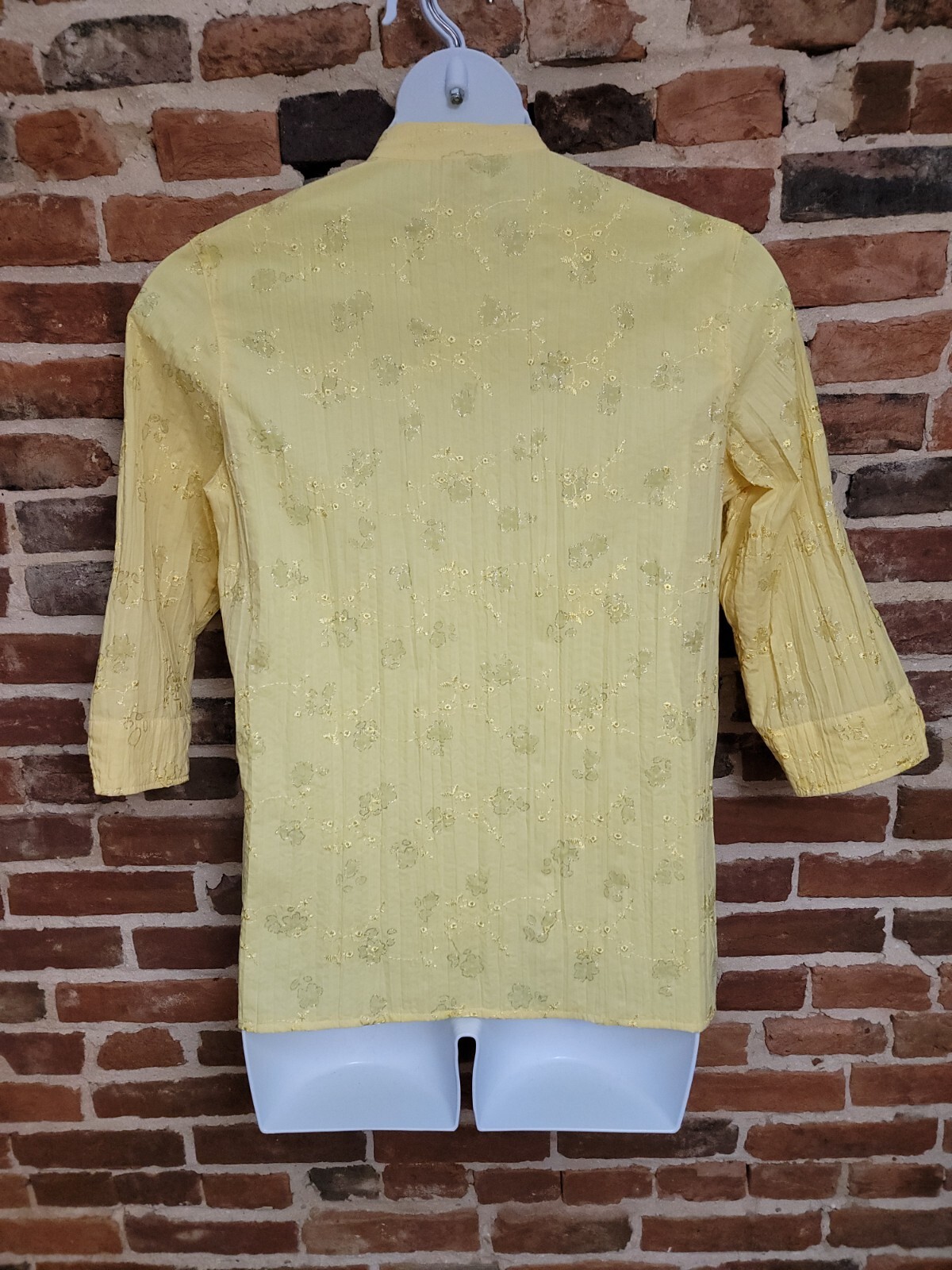 Draper’s & Damon’s Blouse Top Women Medium Yellow Floral 3/4 Sleeve Button Front