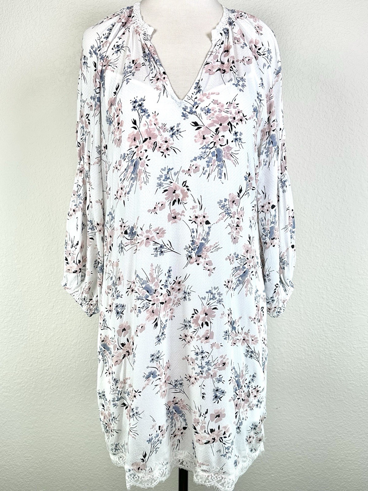 Michael Stars Floral Boho Tunic Dress Lace Hem Peasant Blouse Cottagecore Small