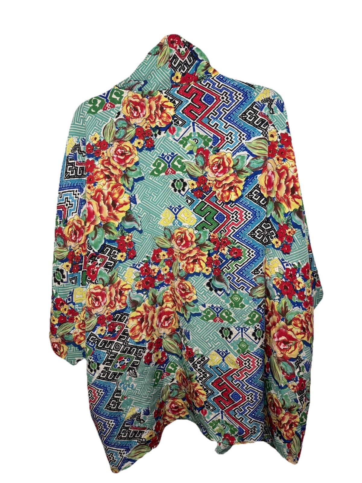 Unique Spectrum Plus 2X Floral Open Front Lightweight Collared Kimono Top
