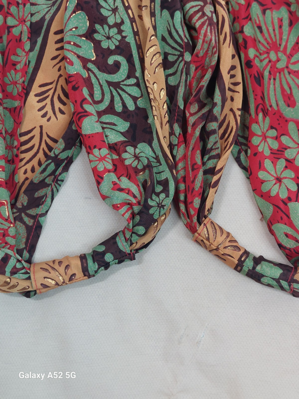 Boho Crop Top Womens S/M Red Green Brown Gold India Print Festival Tie Back Y2K