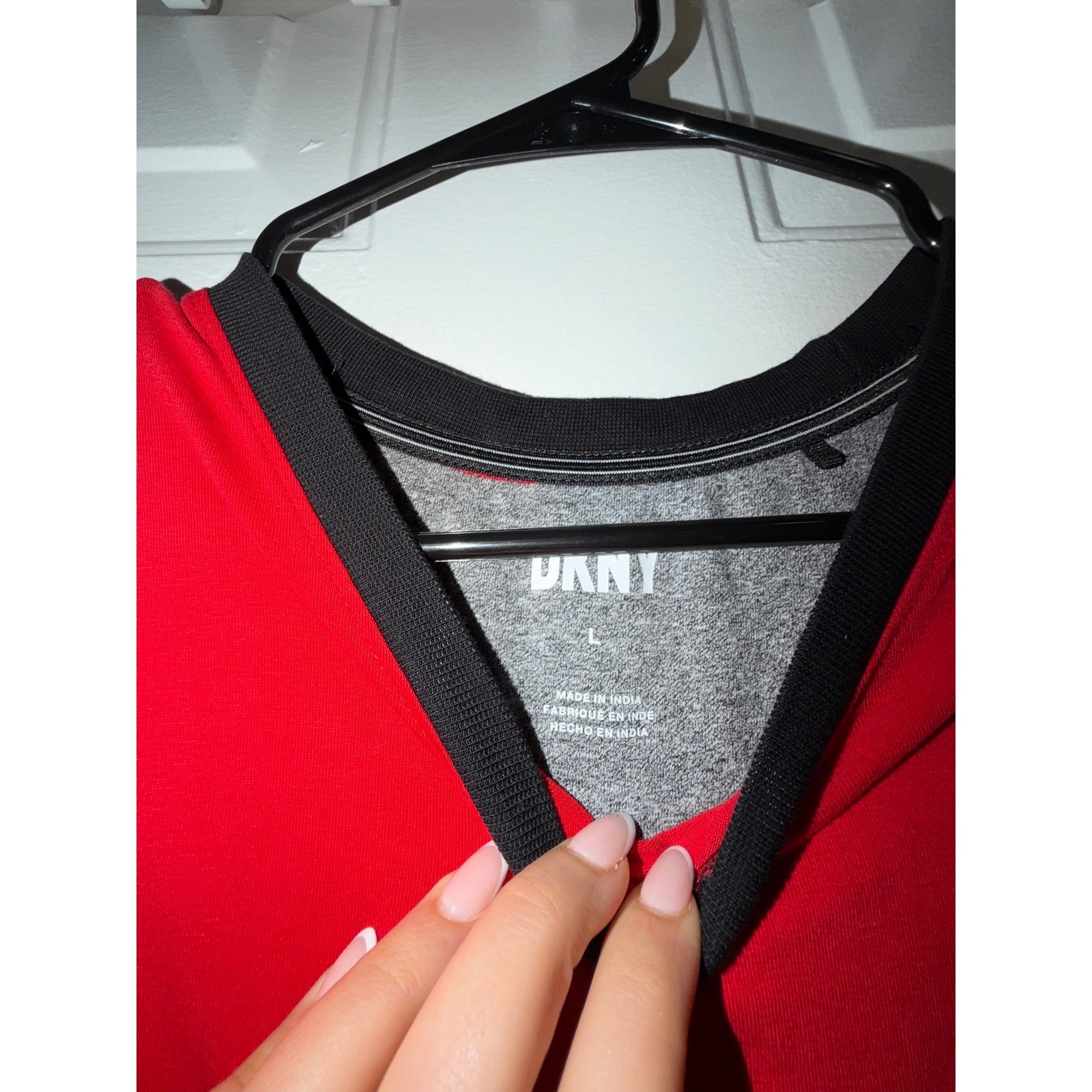 DKNY Red Black Colorblock Logo T-Shirt