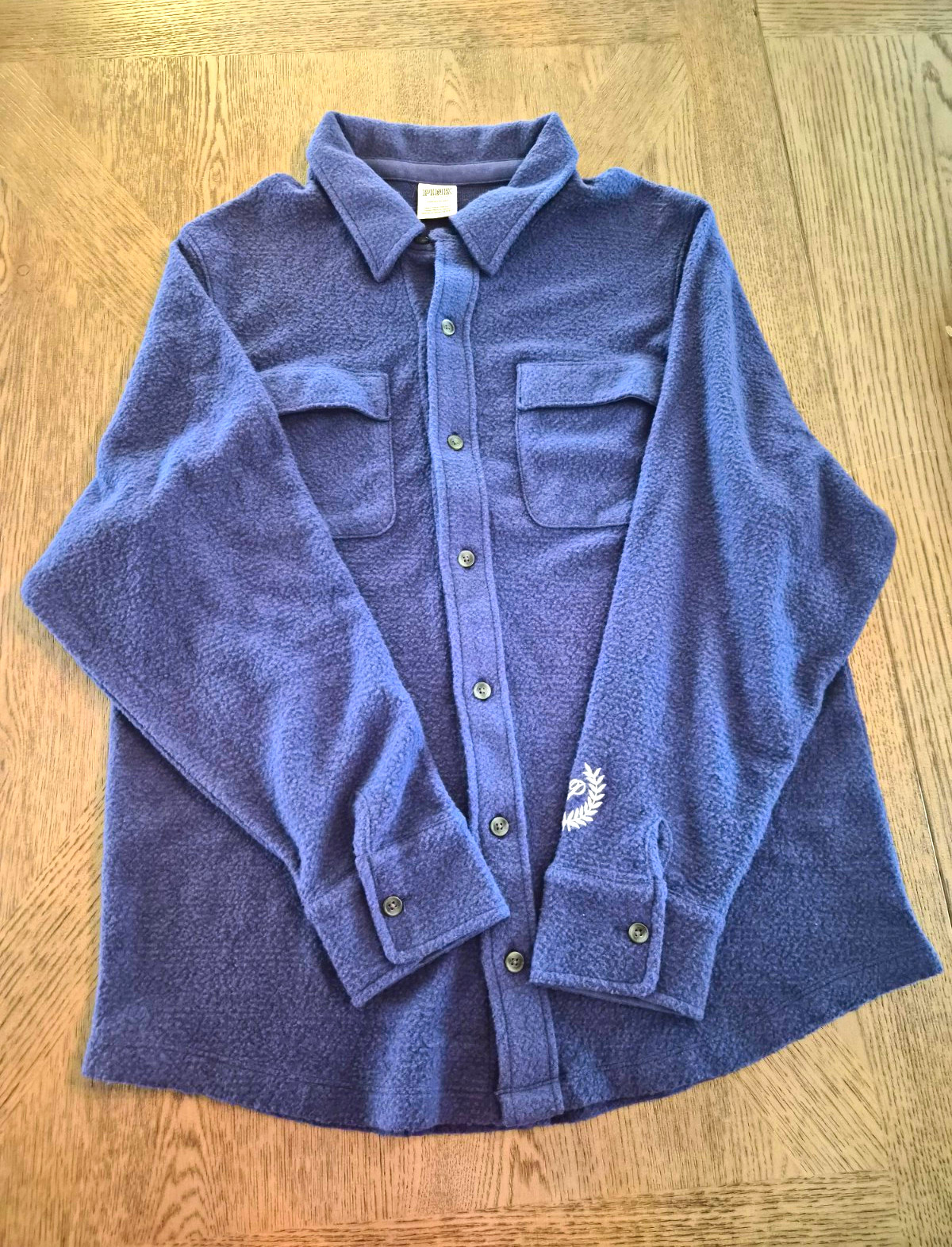Vintage PINK Victoria’s Secret Women’s Blue Fleece Button-Up Jacket S