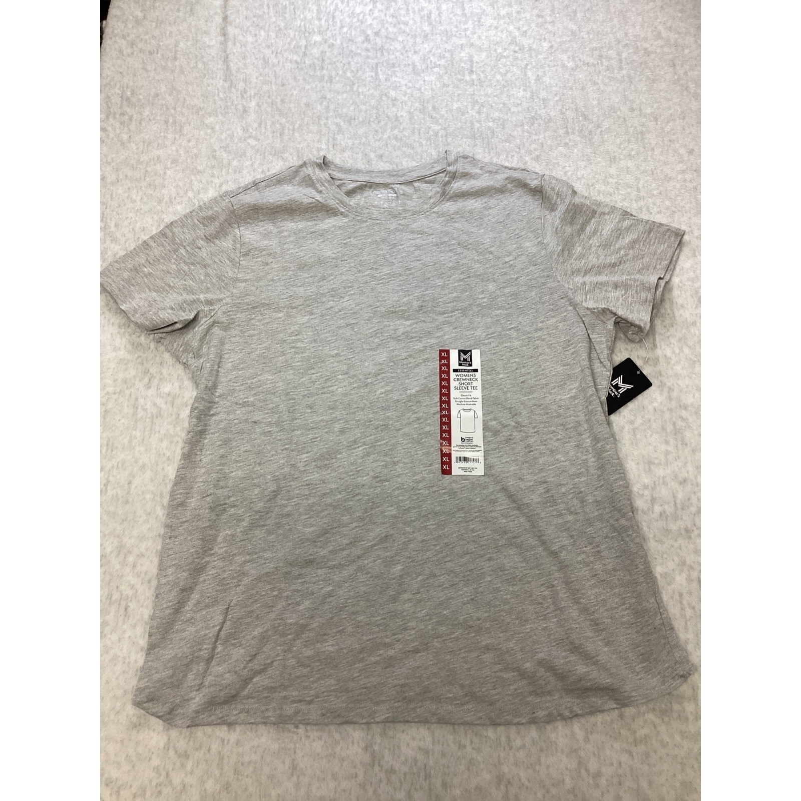 Members Mark Essential Womens XL Crewneck Short Sleeve Tee Light Grey Heather