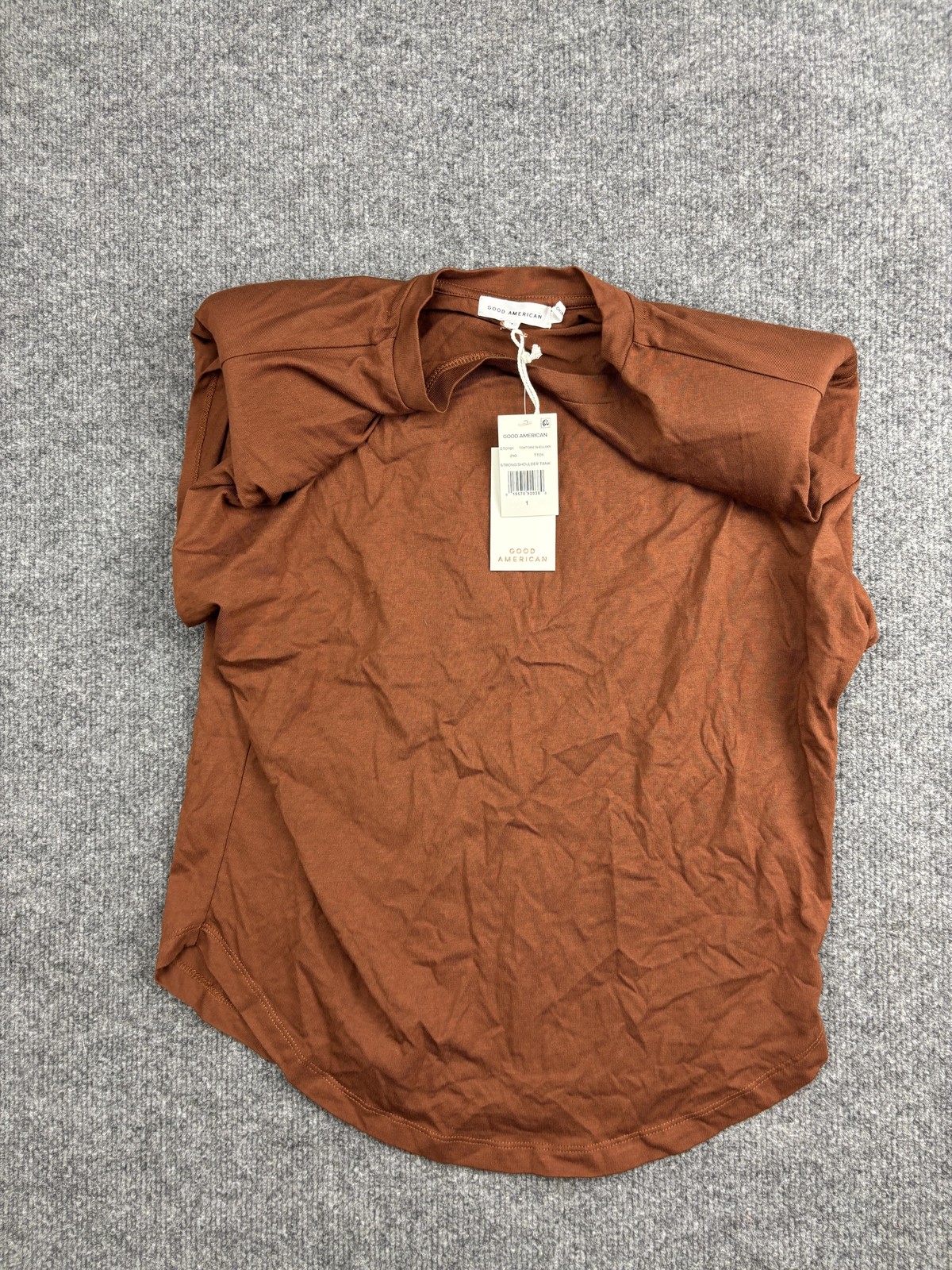Good American Tank Top Womens 1 Brown Strong Shoulder Tortoise Shell Knit Jersey