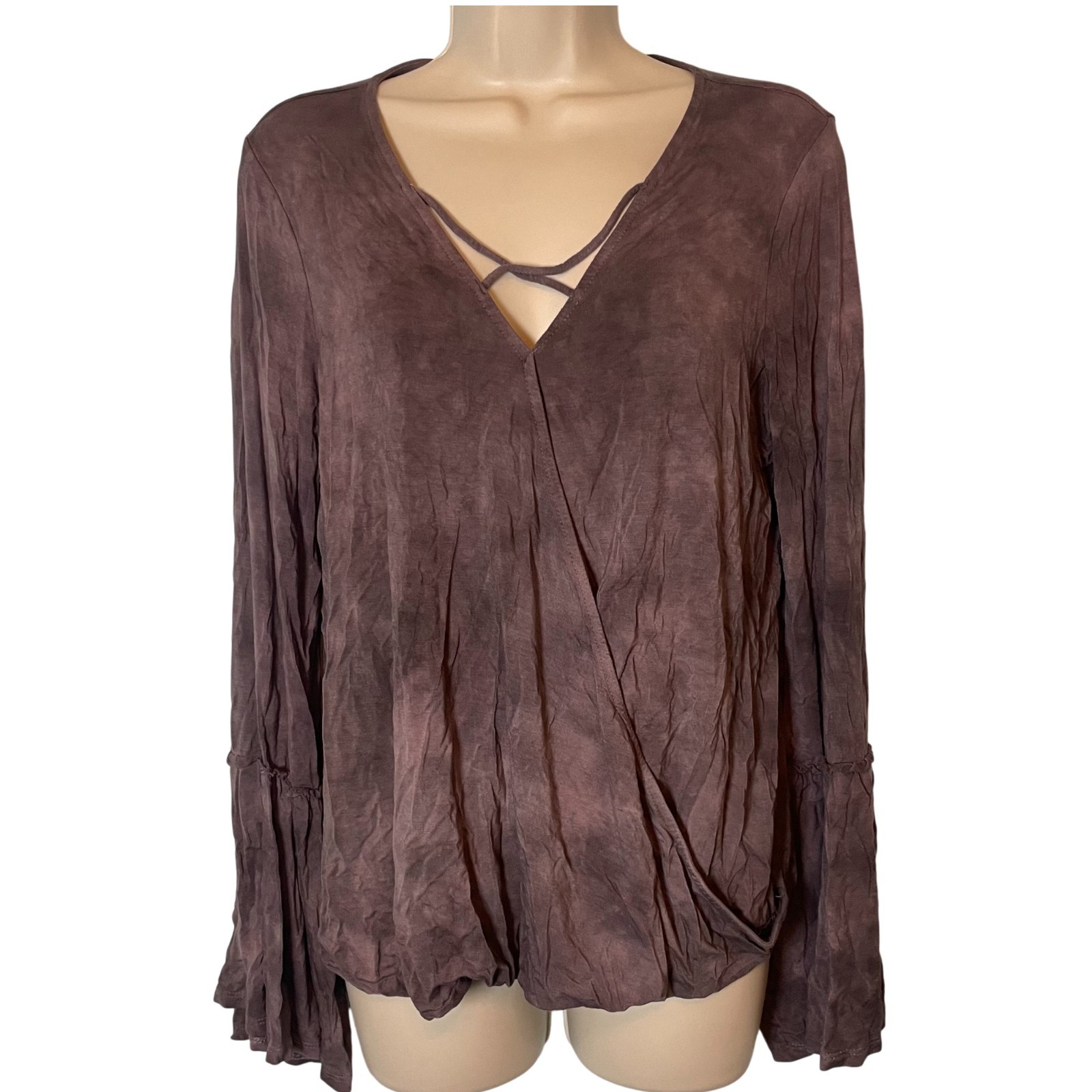 American Eagle Soft & Sexy Tie Dye Wrap Top Size L Bell Sleeve Fairy Festival
