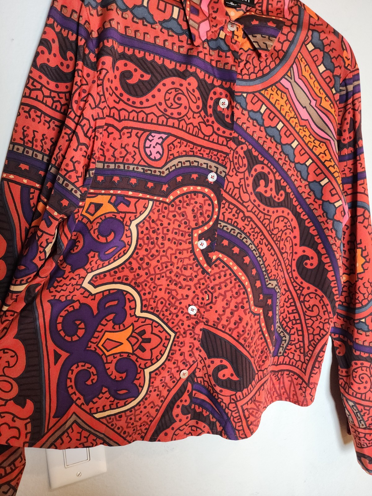 Vintage Silk Long Sleeve Button Shirt Linda Allard Ellen Tracy Stretch Size 16