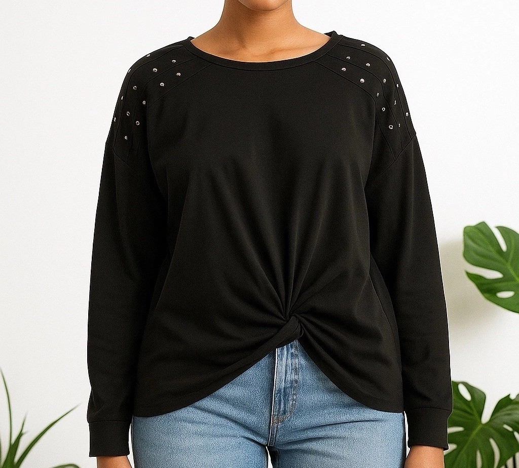Rock & Republic Crewneck Women’s Sweatshirt Sz XL Studded Black Whimsigoth Grung