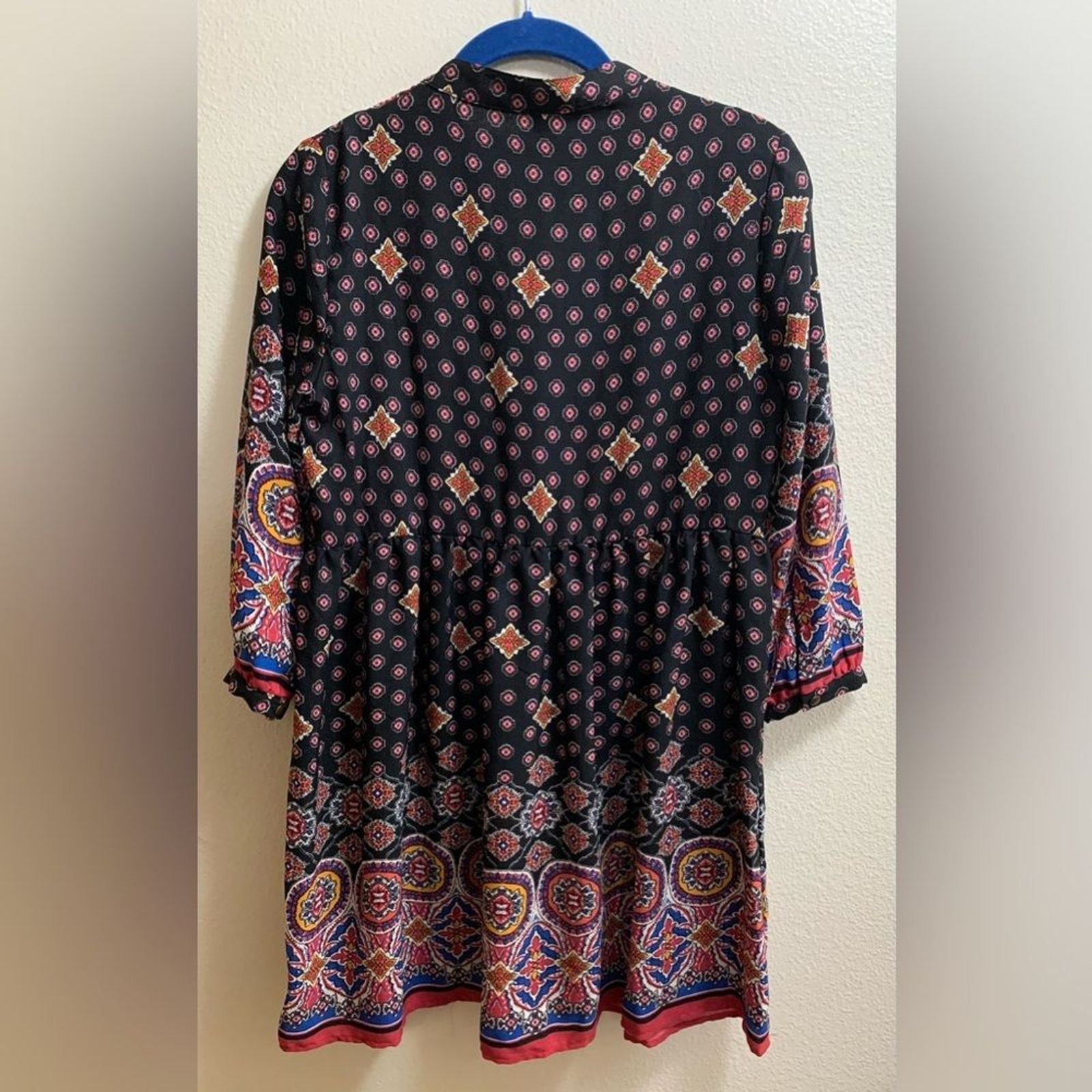 BeBop Bohemian Peasant Tunic Top Small-Antique Look Buttons.Blue,White,Yellow