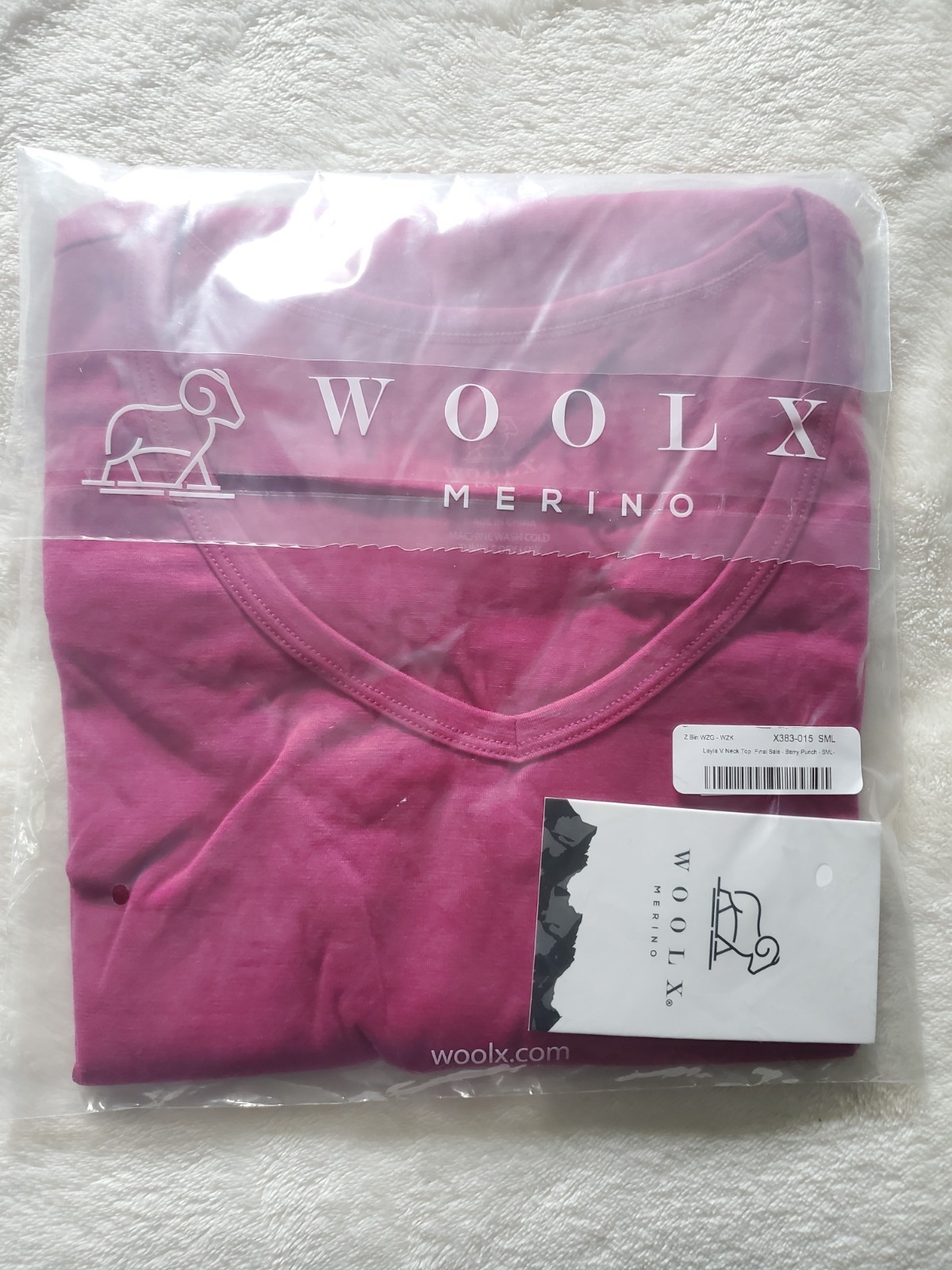 Woolx Layla Merino Wool Blend V Neck Long Sleeve Top Small Berry Punch New