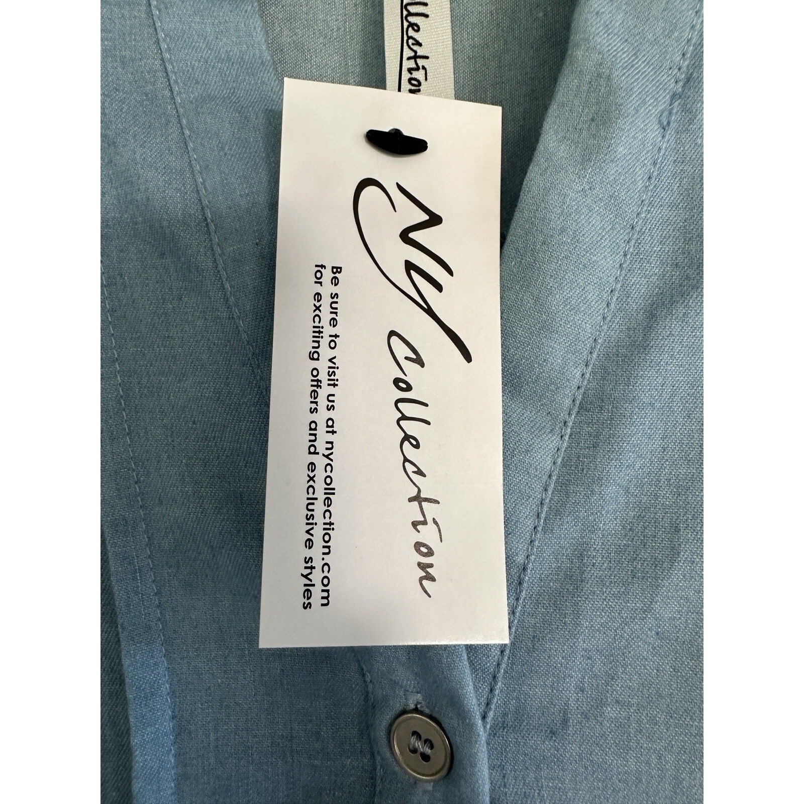 NY Collection New Women’s Size L Pleated Pullover Top Roll-Tab-Sleeve Light Blue