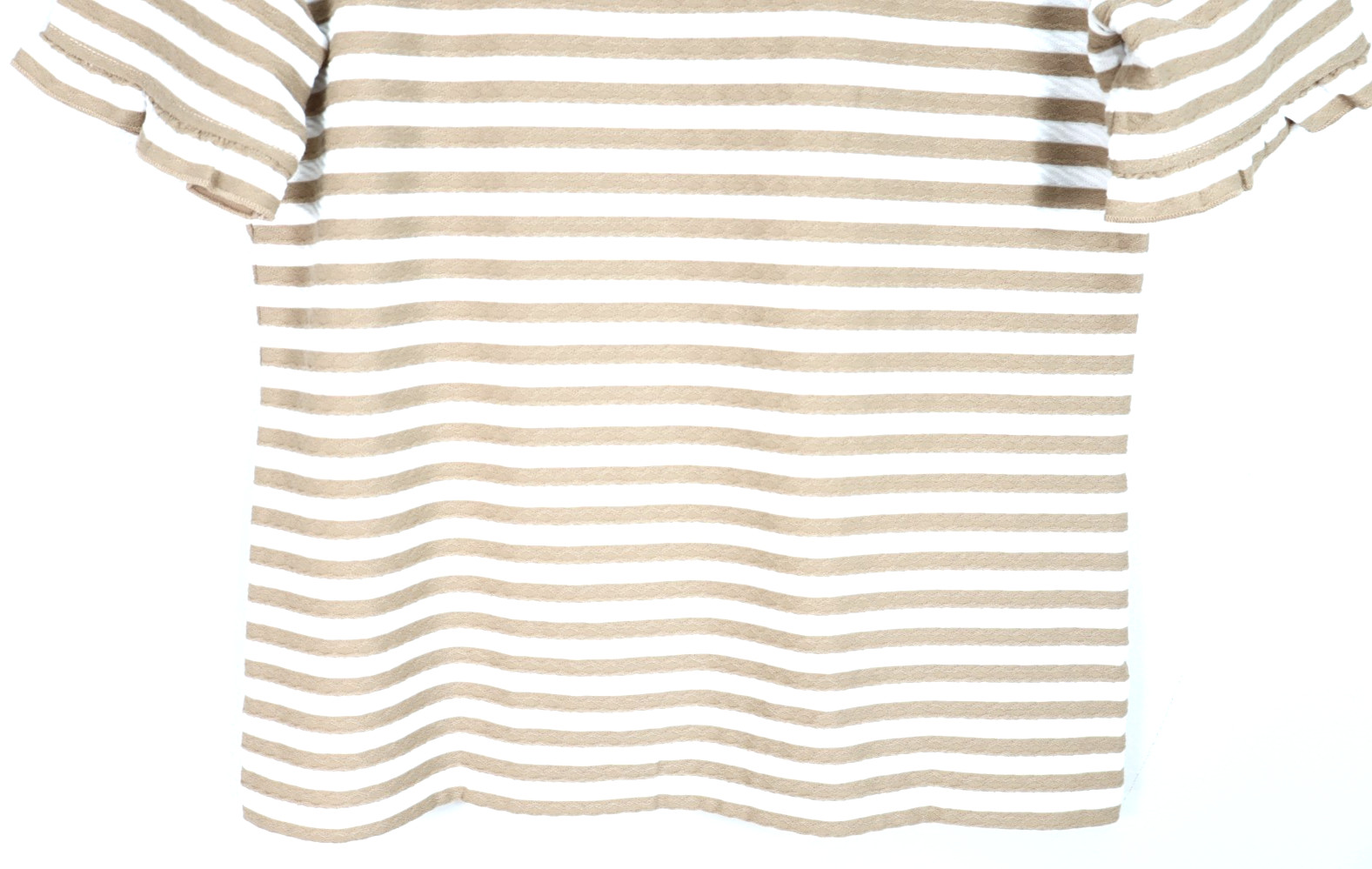 NWT ANN TAYLOR Women’s Stretch Polyester T-Shirt Ruffle Striped Brown Ivory M