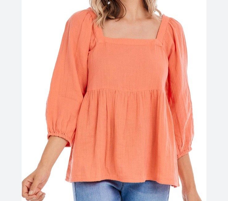 Mud Pie Sydney 100% Cotton Breathable Gauze Top Size S Orange Loose Flowy