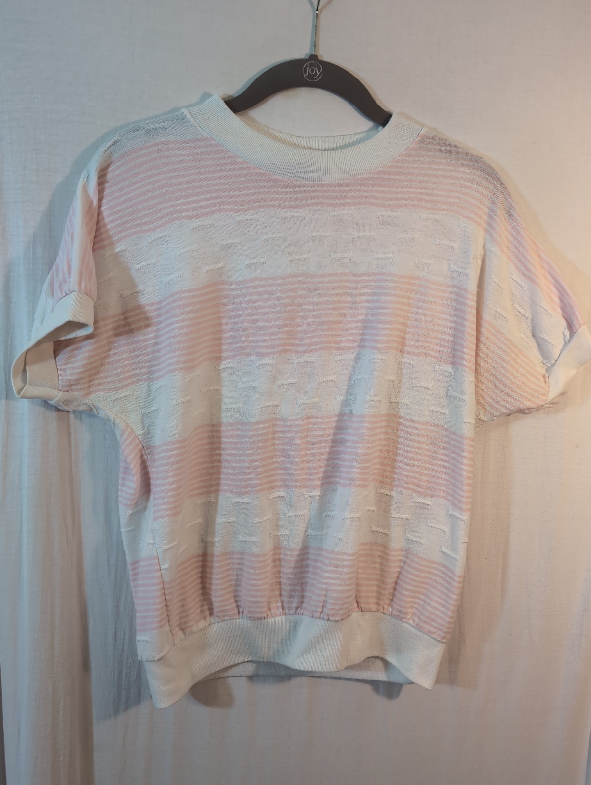 Vintage Women’s M USA Club 80s Short Sleeve Striped Pink White Top