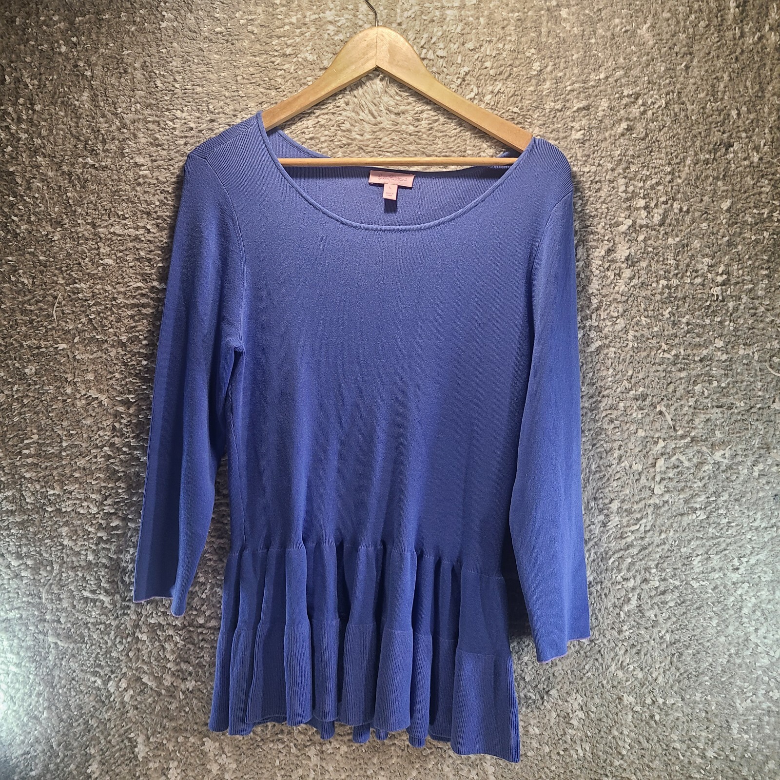 LILLY PULITZER Peplum Sweater Top Blue L Viscose Nylon Preppy Designer City