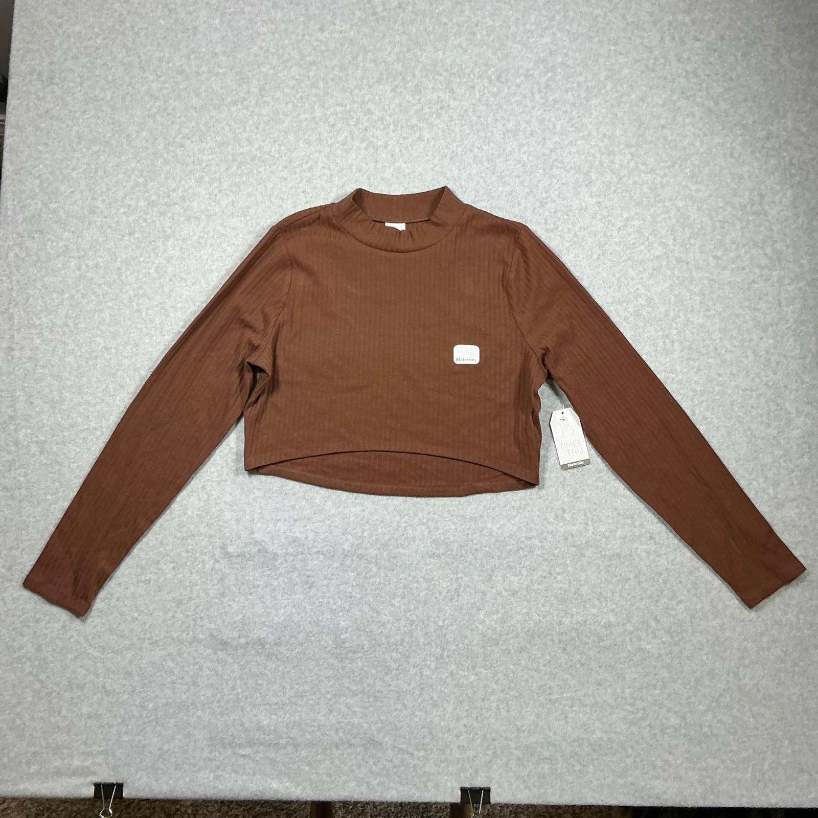Maternity Ribbed Mock Neck Long Sleeve Top Cinnamon Stick Small 4-6