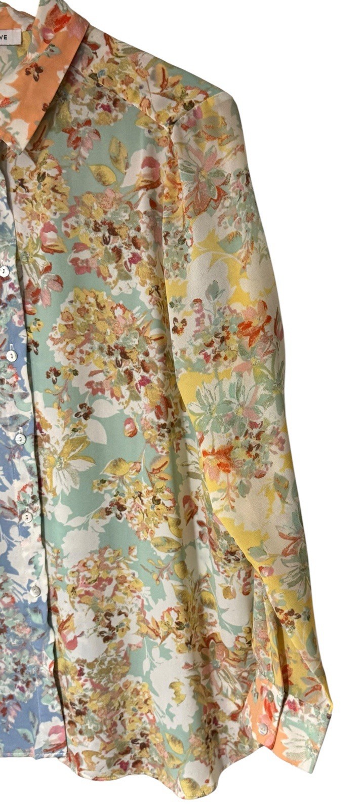 Rose & Olive Patchwork Floral Button Down Blouse Top Multicolor Large