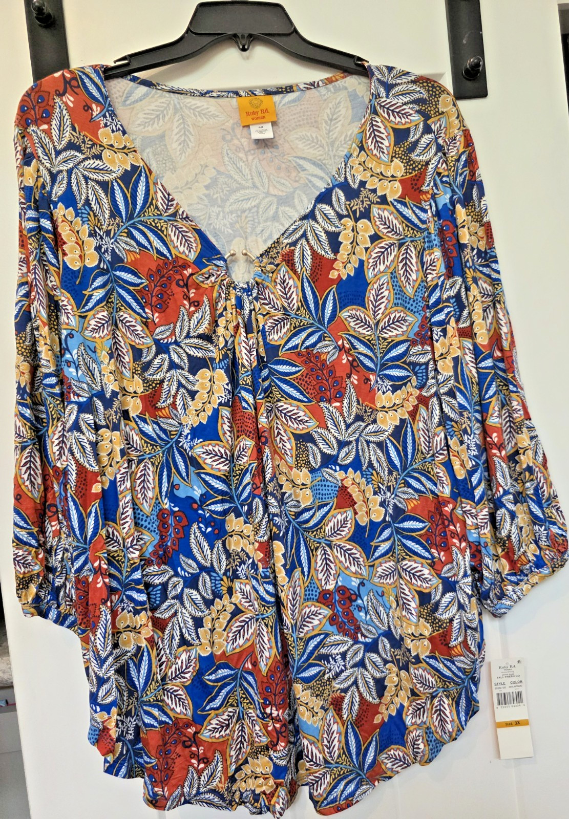 Ruby Rd. Multicolor Floral Knit V-Neck Tunic Blouse Plus 3X 3/4 Sleeve