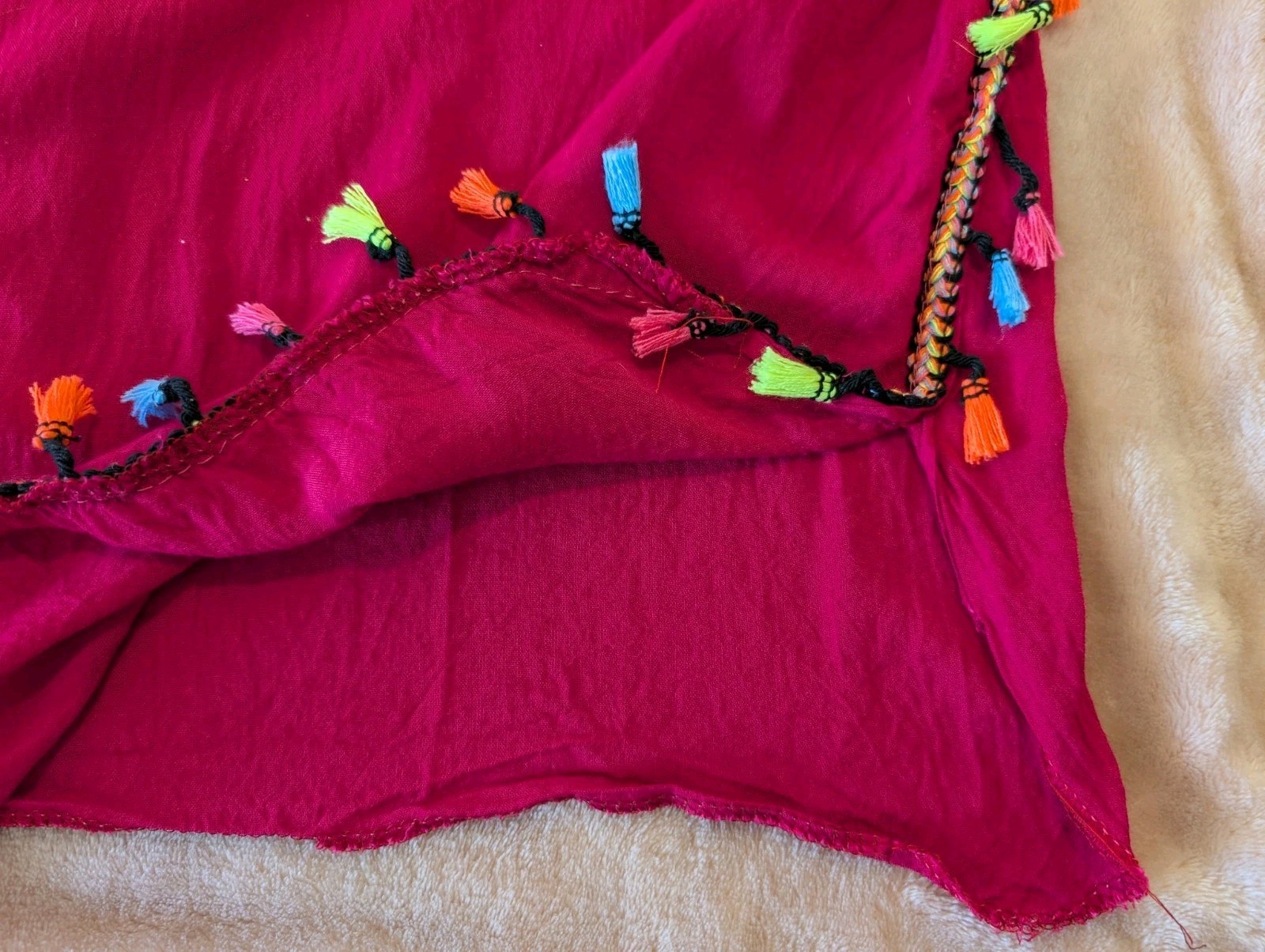 Women’s Pink Multicolor Tassel Caftan Sleeveless V-Neck Tunic Morocco Size M