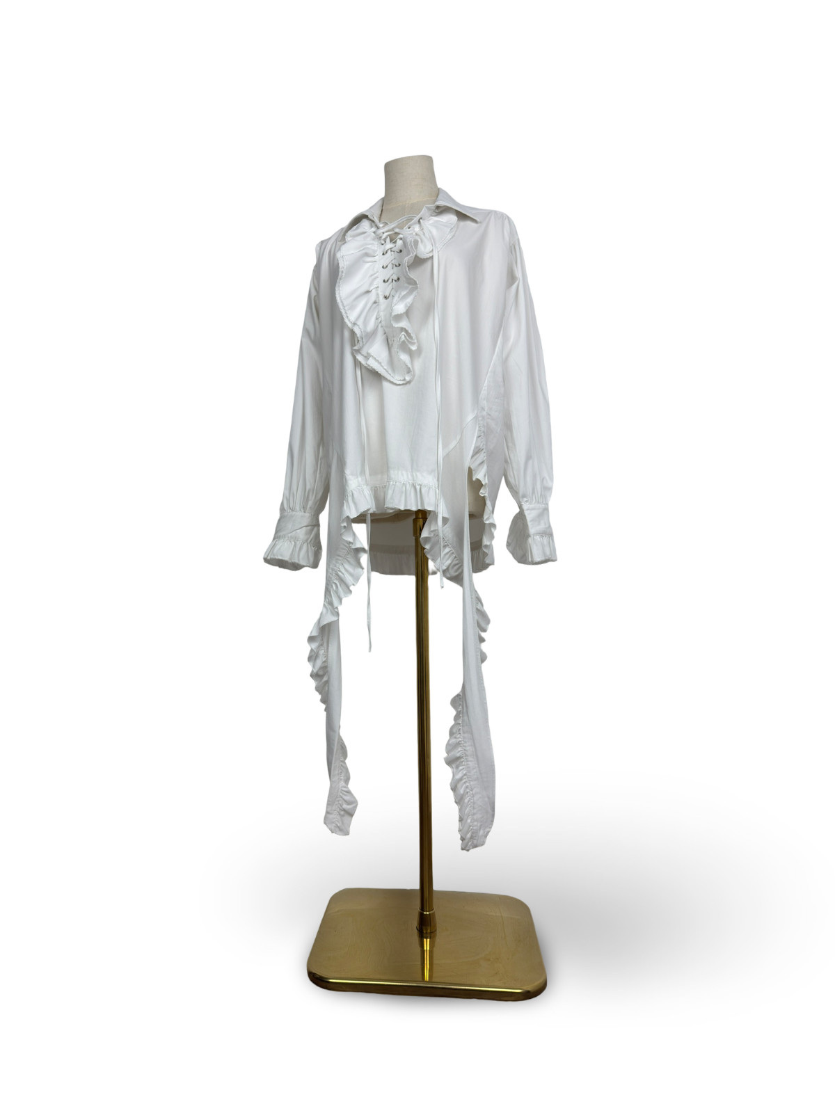 Opey YY ” The Open Product” ruffle lace-up Blouse Pleated Bell Sleeve White