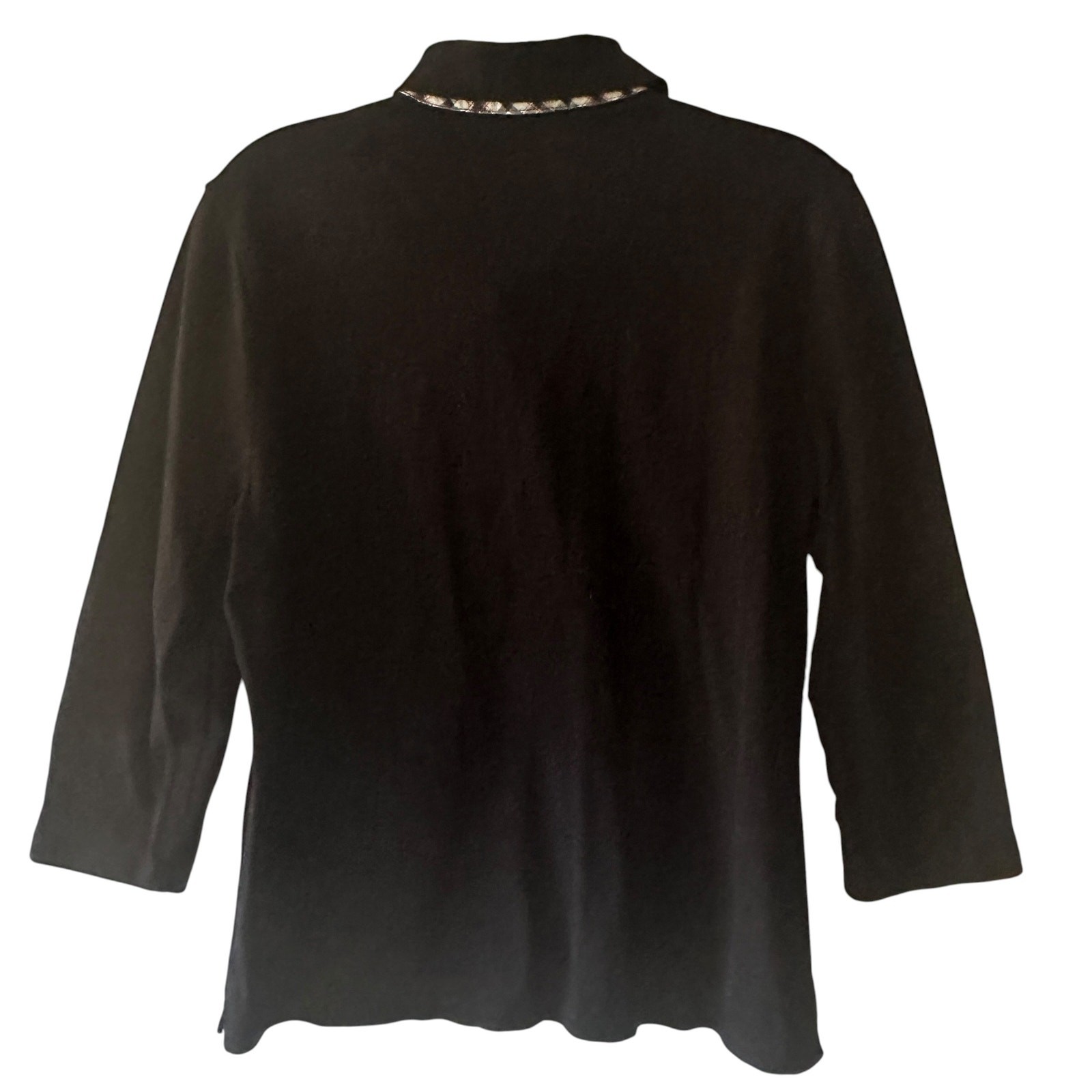 L-RL Ralph Lauren Active 3/4 Sleeve Polo Shirt Womens Large Black Plaid Trim