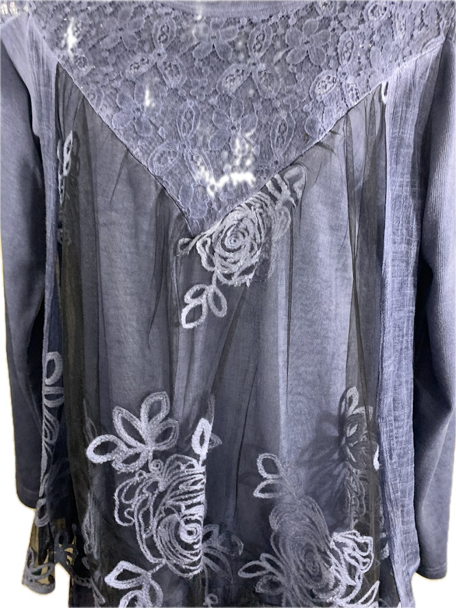Feratelli Boho Grunge Peasant Embroidered Blue Lace Layered Tunic Top NWOT Small