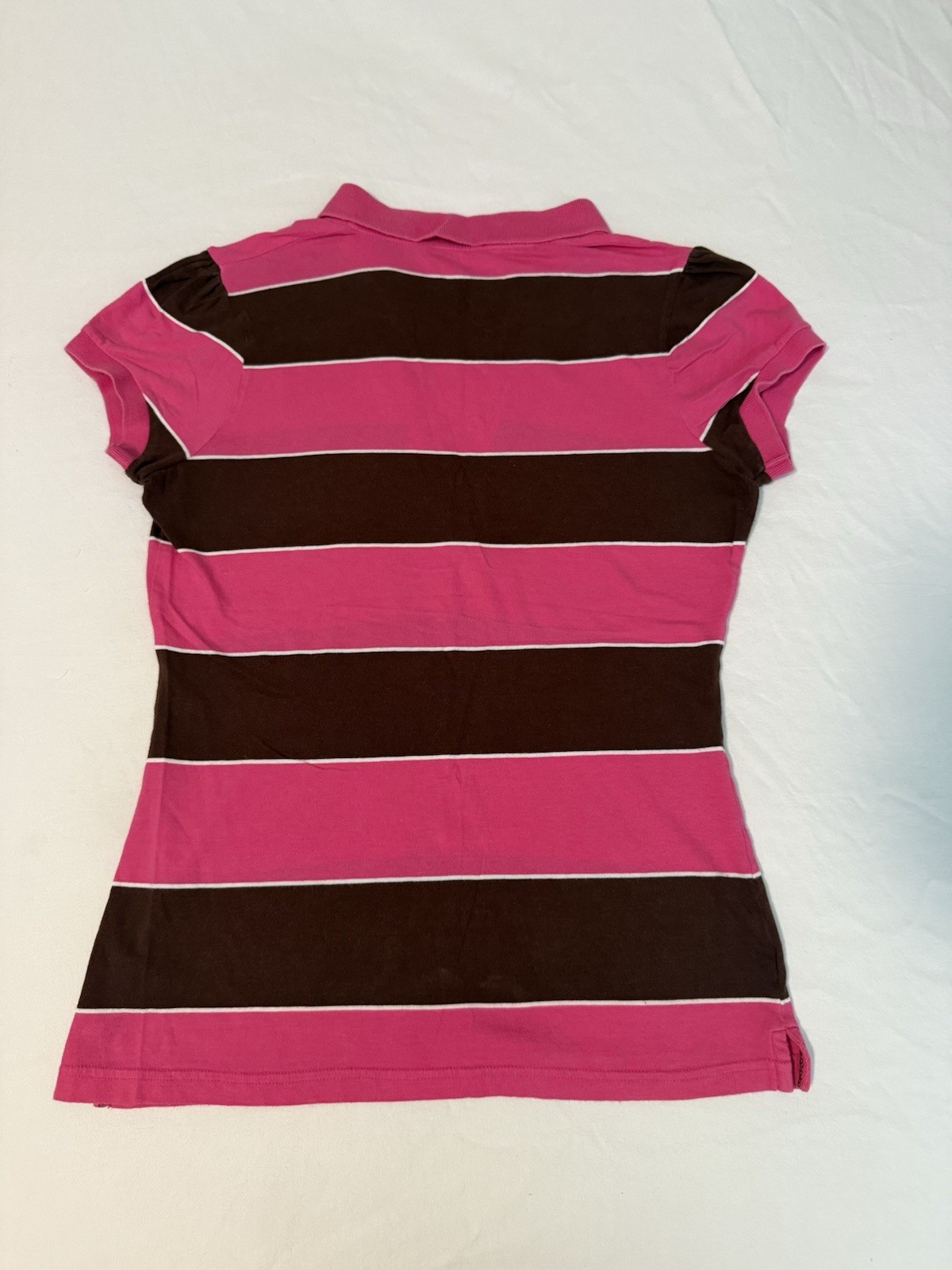 Vintage Arizona Jean Company Rugby Striped Polo Shirt Pink Brown Women’s Retro L