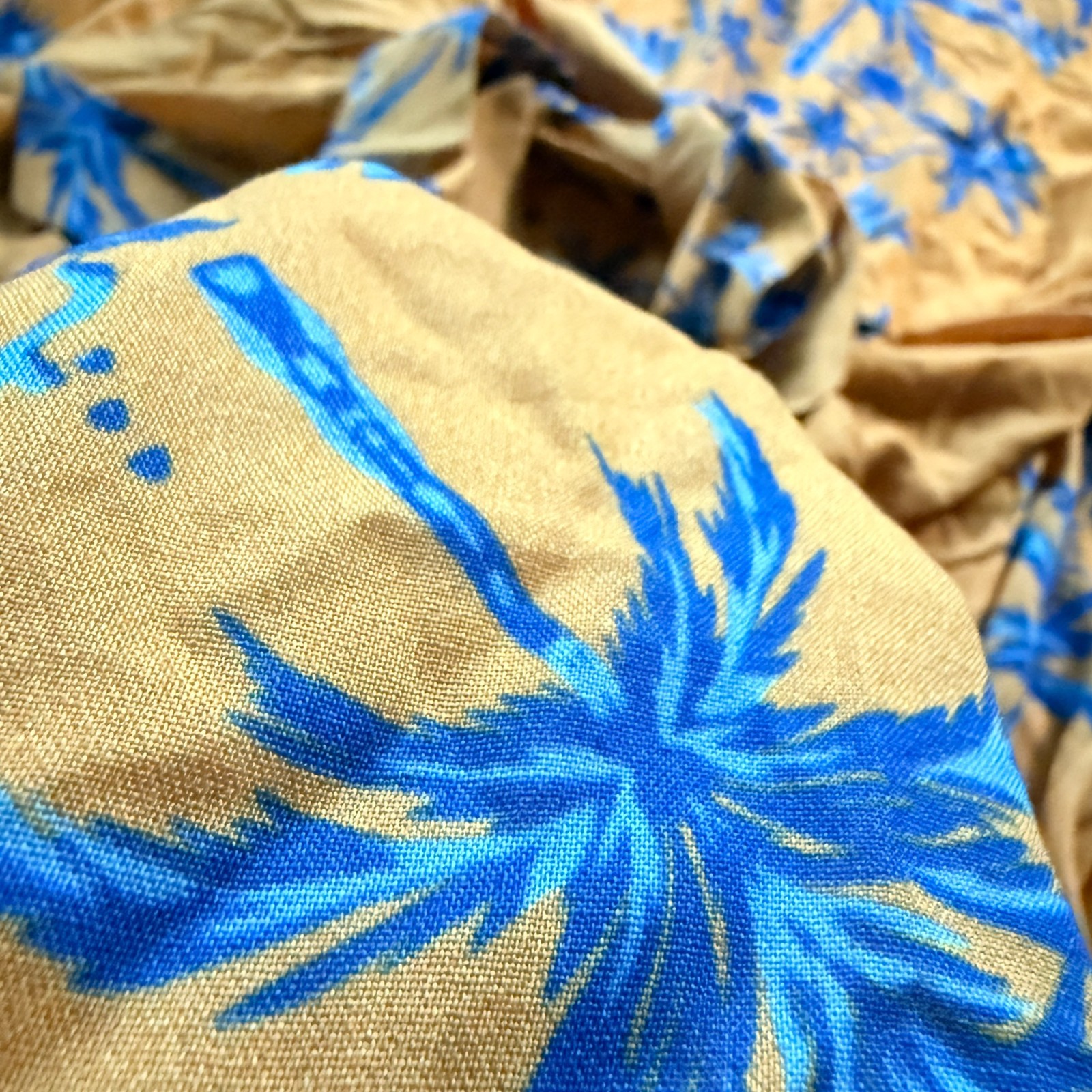 $198 NWT Aquari Yellow Blue Palm Tree Robe Wrap Dress Size S Boho Resort Wear