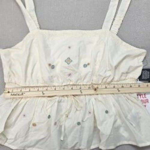 Celebrity Pink Embroidered Peplum Tank Top Cream White Square Neck Drawstring XL