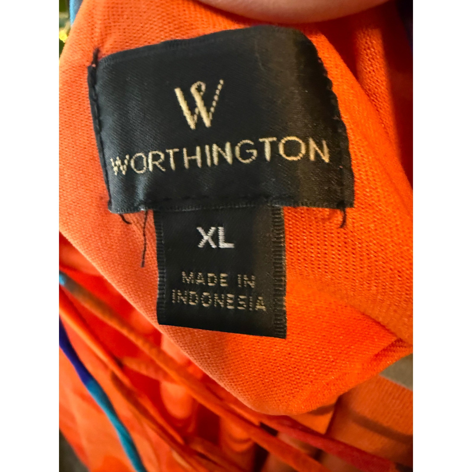 Worthington Women’s XL Sleeveless Watercolor Blouse Orange Purple Lace-Up V-Neck