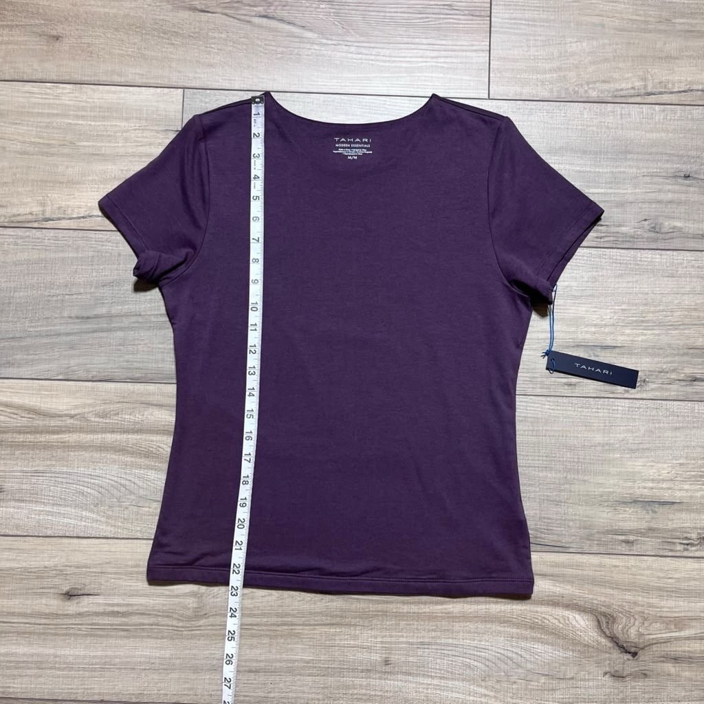 Tahari Womens Modern Essentials Double-Lined Short Sleeve Top Size M Purple