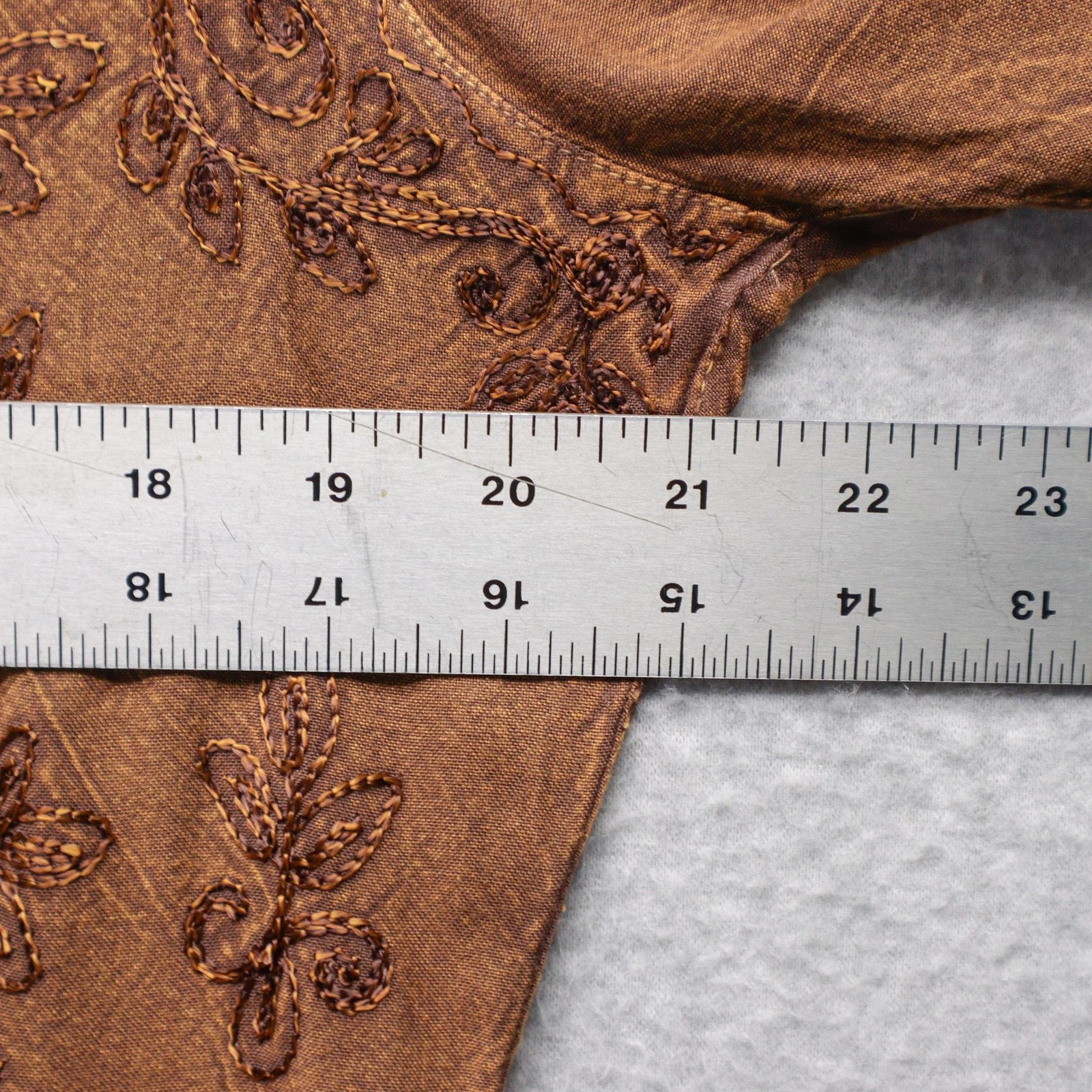 Yeshi Blouse Womens M Brown Embroidered Button Ruffle Fairy Boho Rennaissance