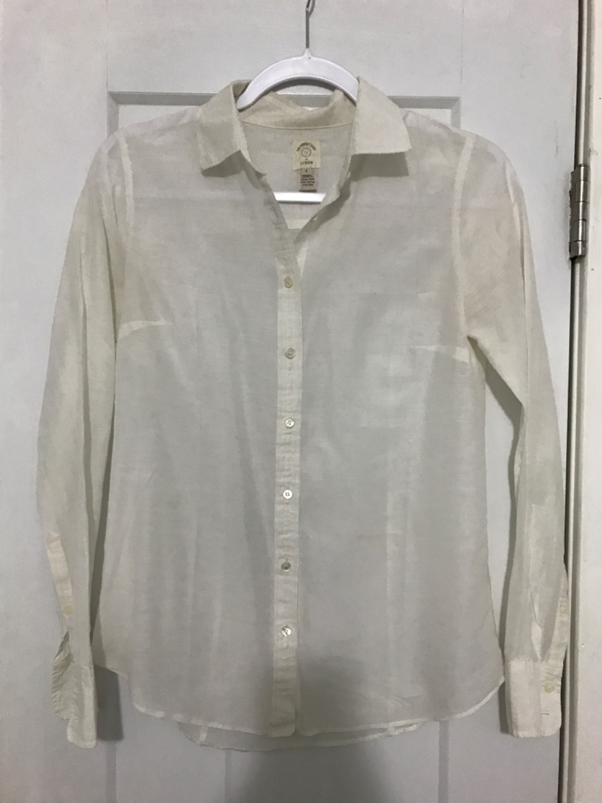 J.Crew The Perfect Shirt White Cotton Silk Button-Up Collared Long Sleeve 2