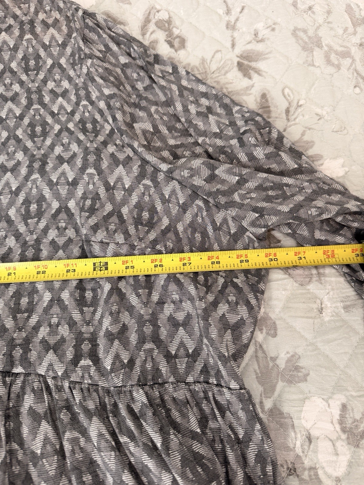 Fred David 3X Gray Boho Tunic Top Tie Neck Long Sleeve Babydoll Plus Size